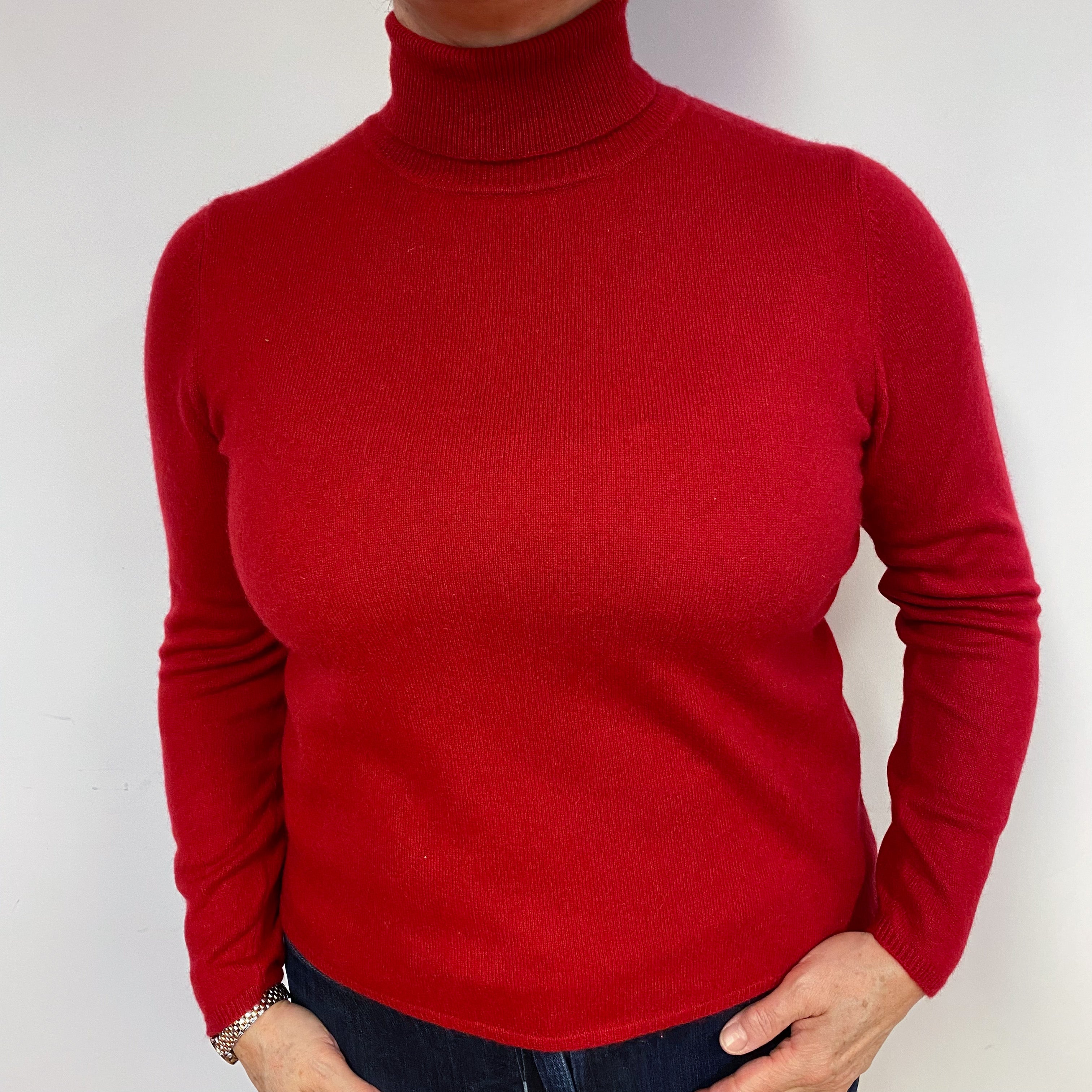 Ruby Red Cashmere Polo Neck Jumper Large