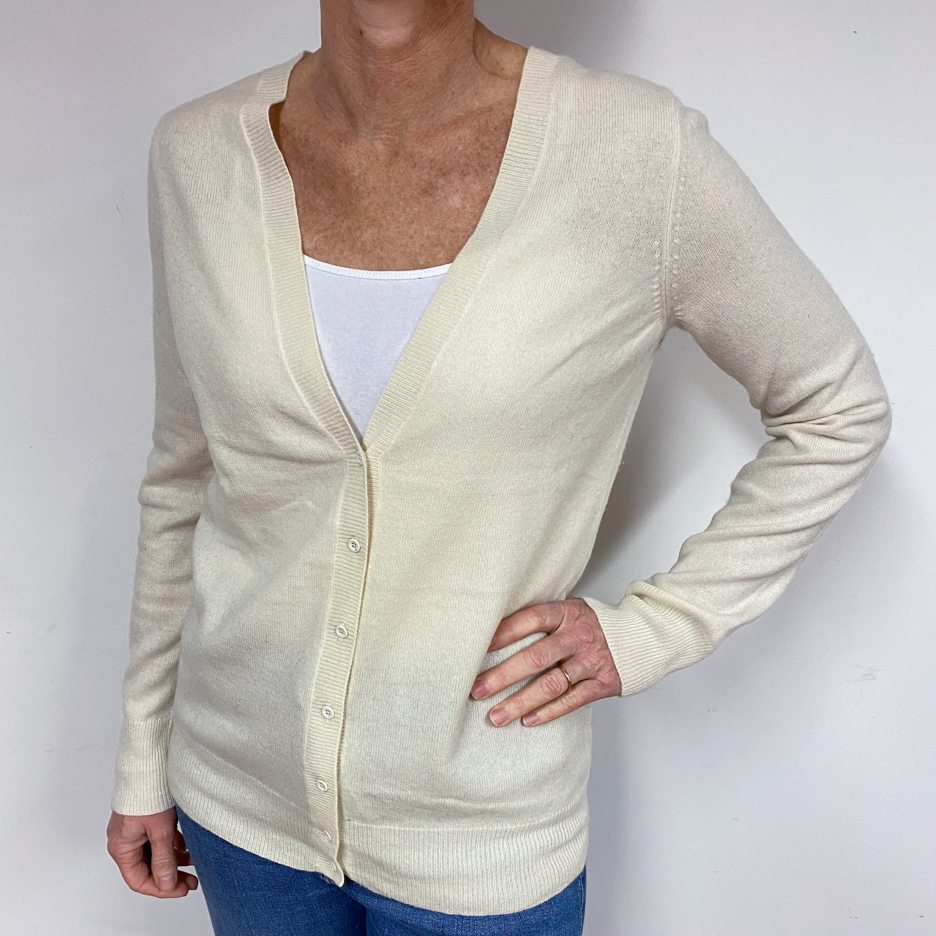 Cream Cashmere V-Neck Cardigan Medium