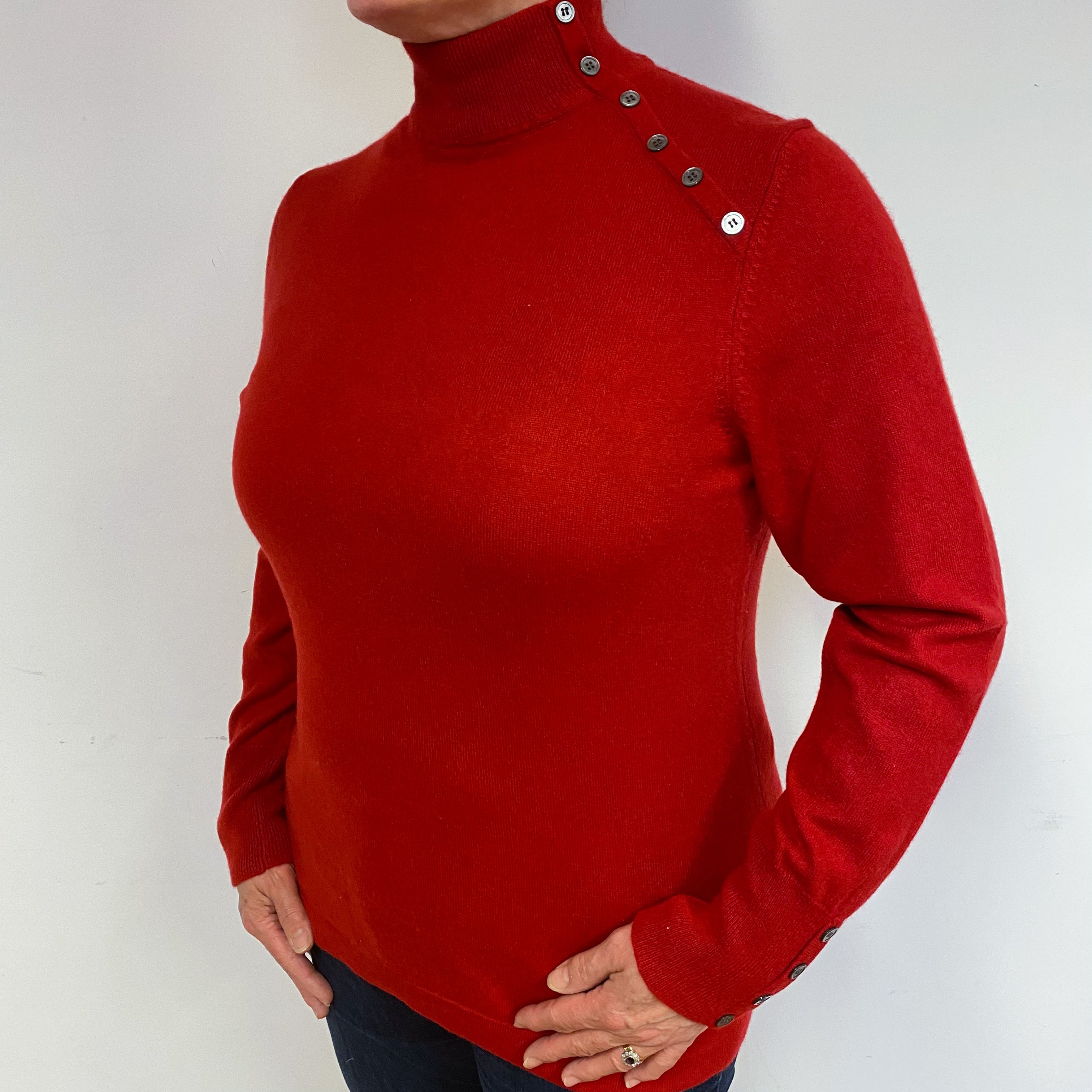 Post Box Red Cashmere Polo Neck Jumper Large