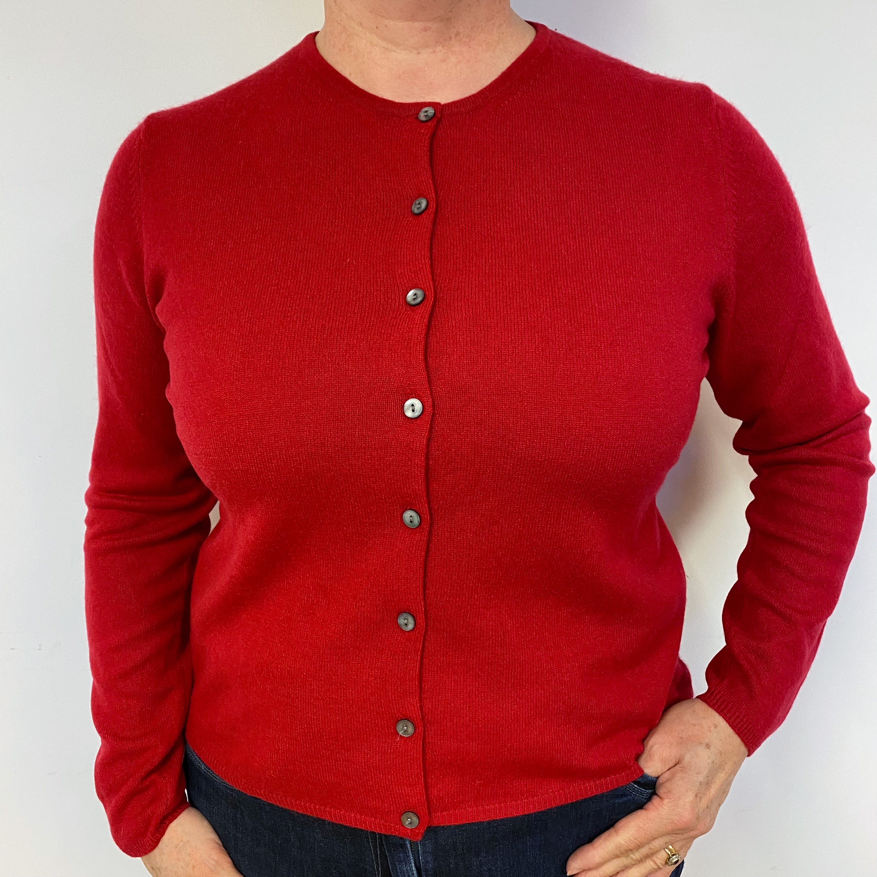 Scarlet Red Cashmere Crew Neck Cardigan Large