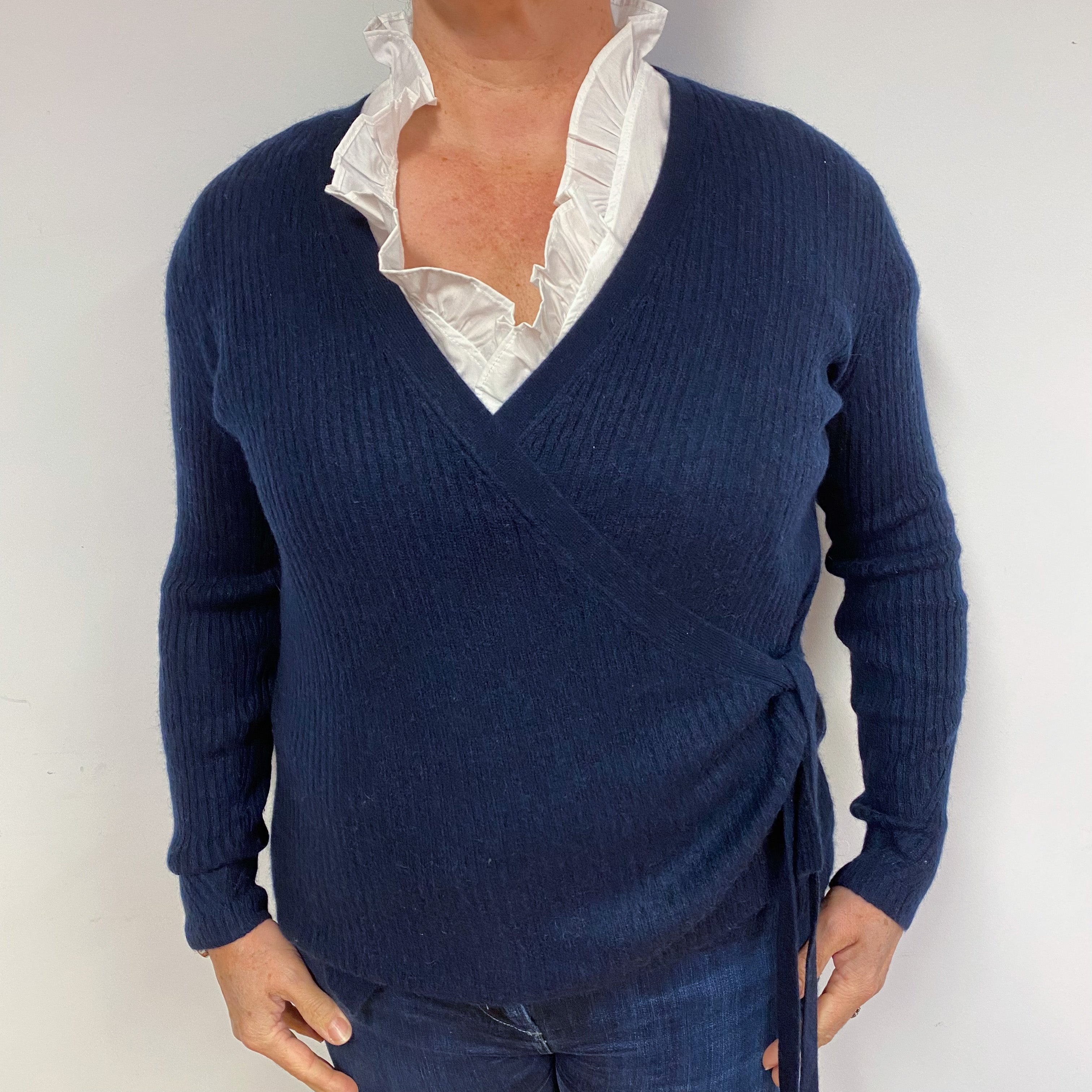 Navy Blue Wrap Cashmere Cardigan Large