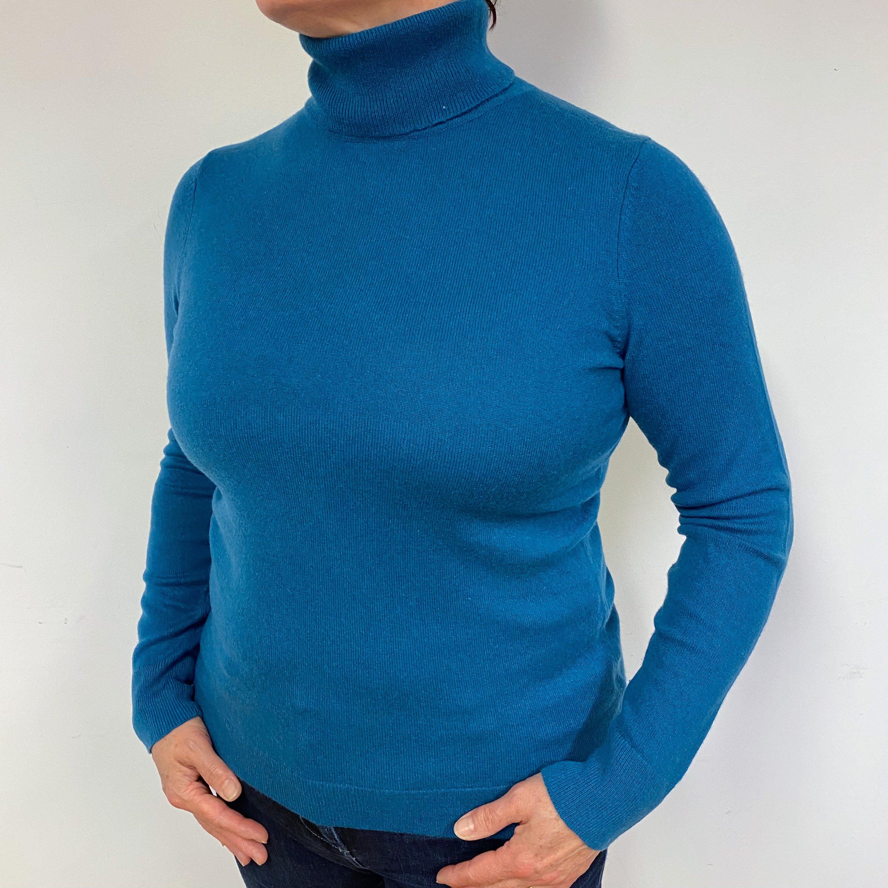 Teal Green Cashmere Polo Neck Jumper Large
