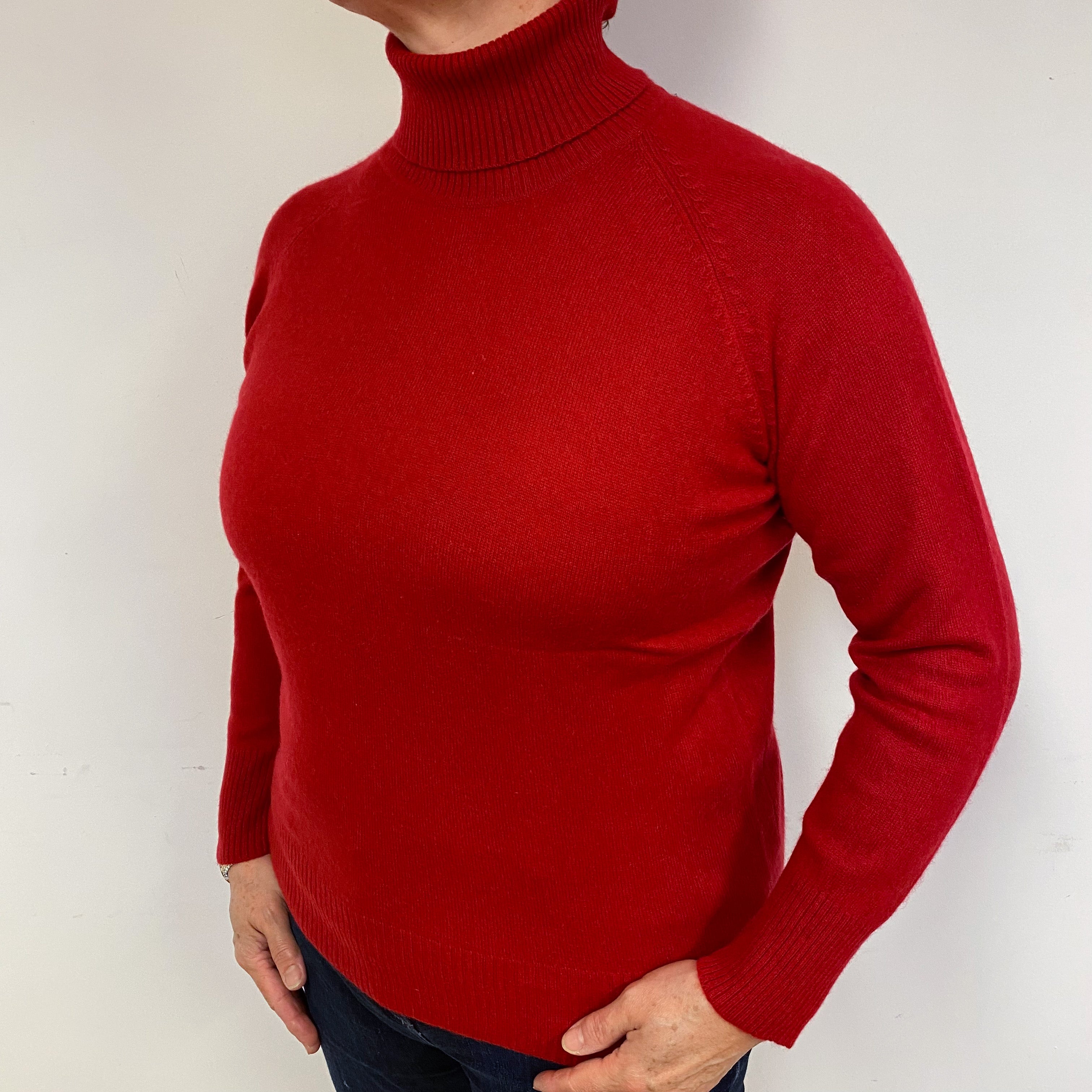 Crimson Red Cashmere Polo Neck Jumper Large