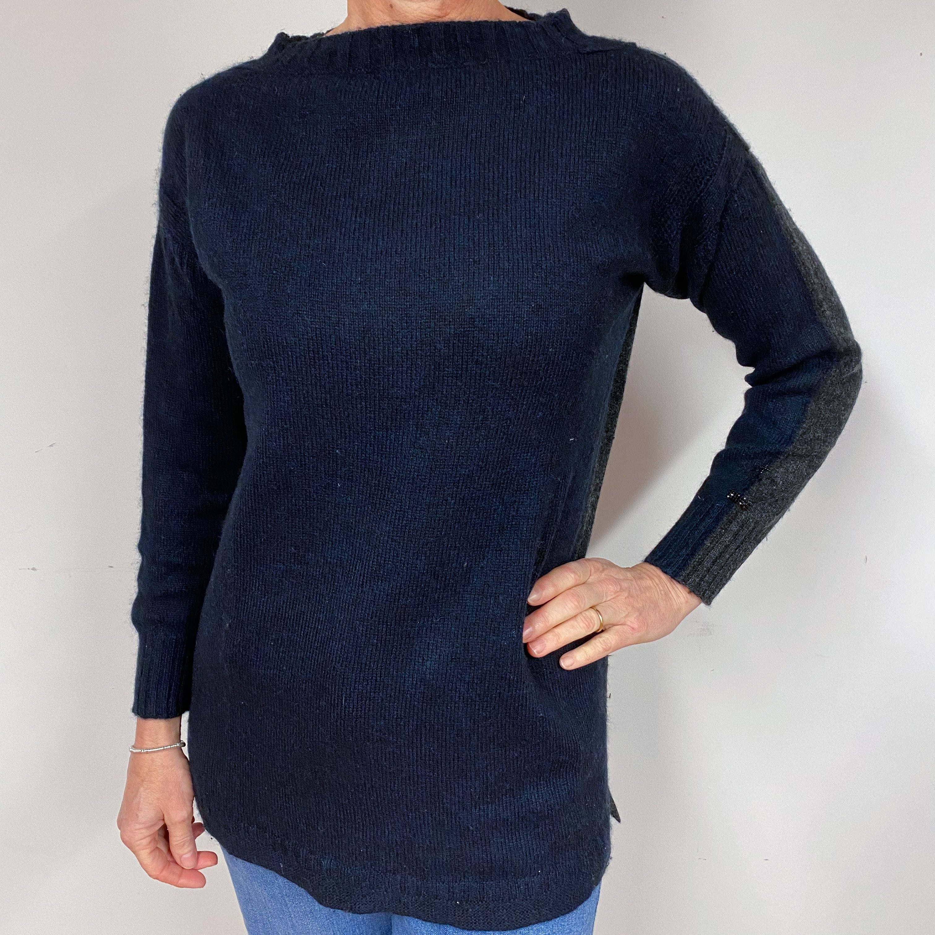Queen & Belle Navy Cashmere Boat Neck Tunic Medium