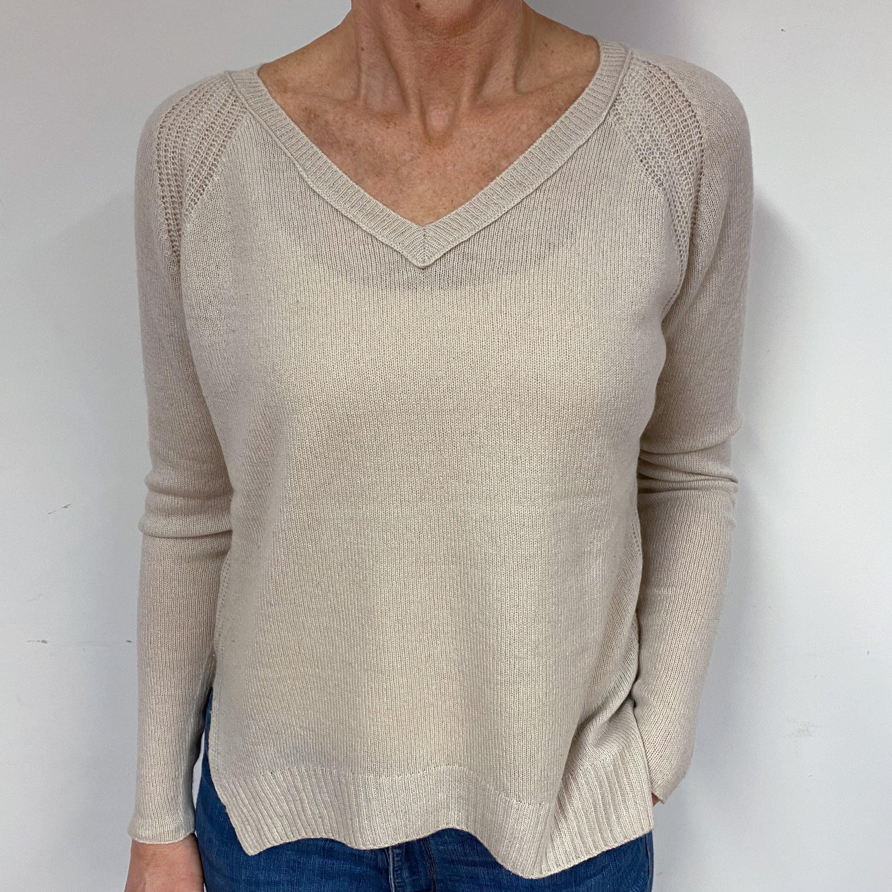 Honey Cream Cashmere V-Neck Jumper Medium