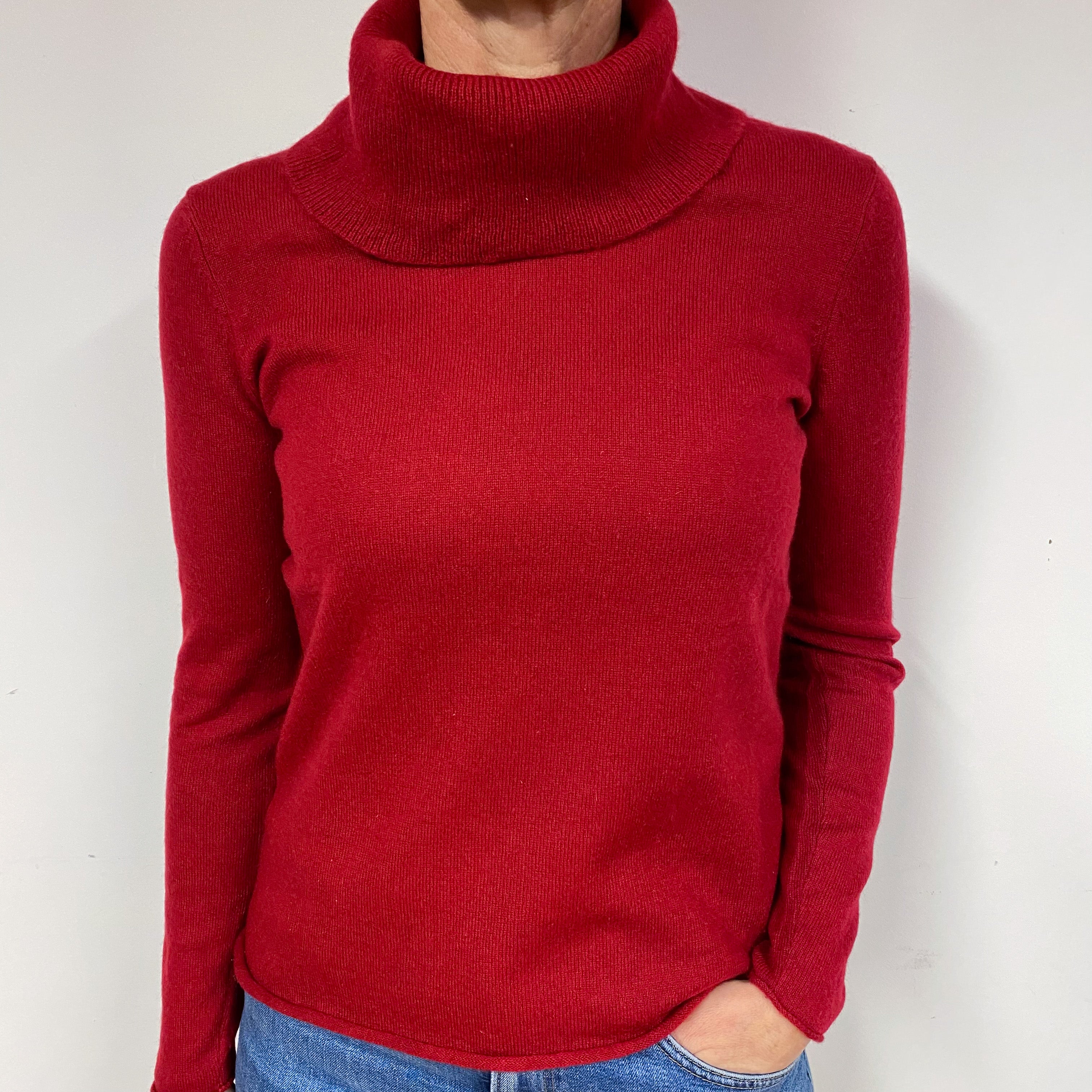 Garnet Red Cashmere Roll Neck Jumper Medium
