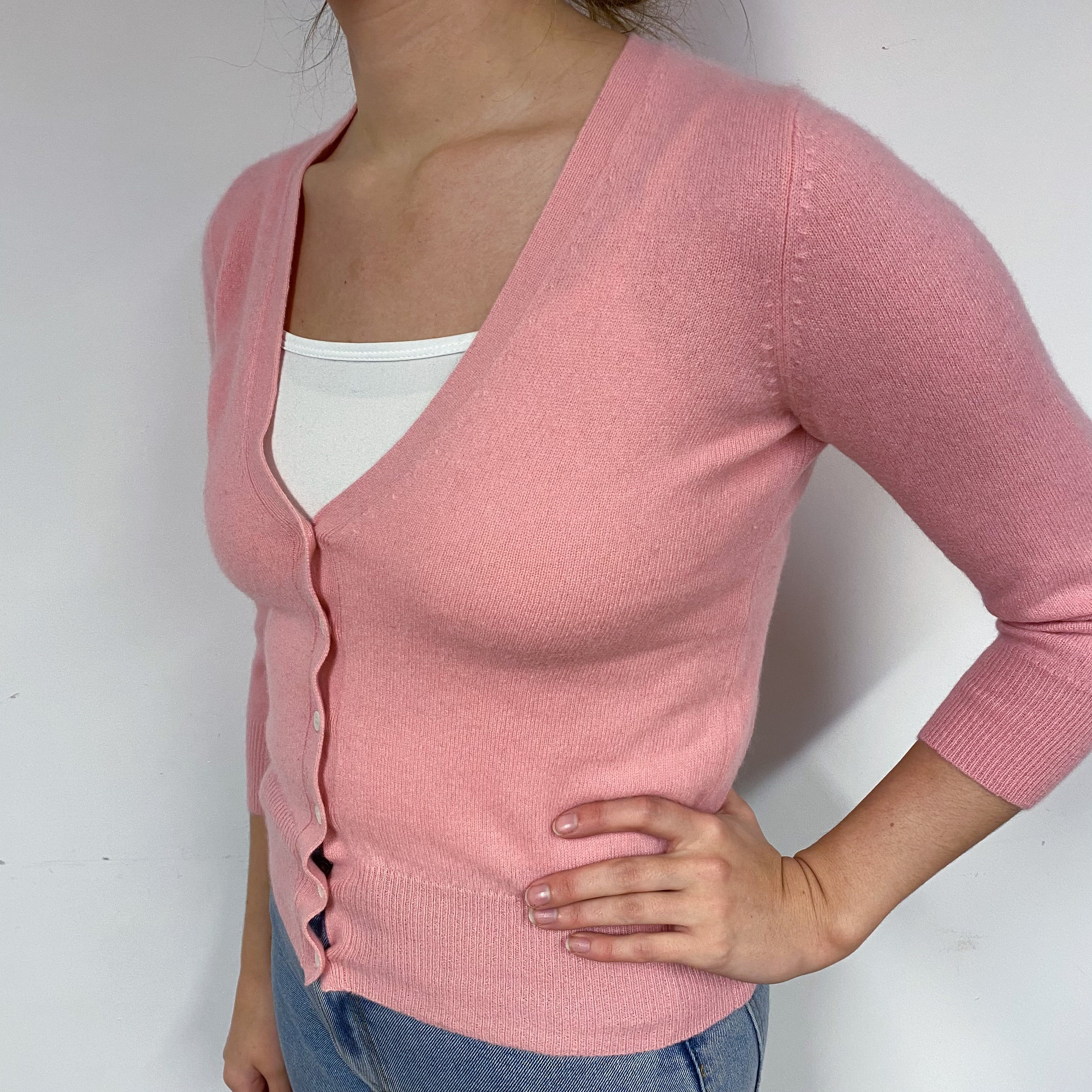 Flamingo Pink Cashmere V-Neck Cardigan Small