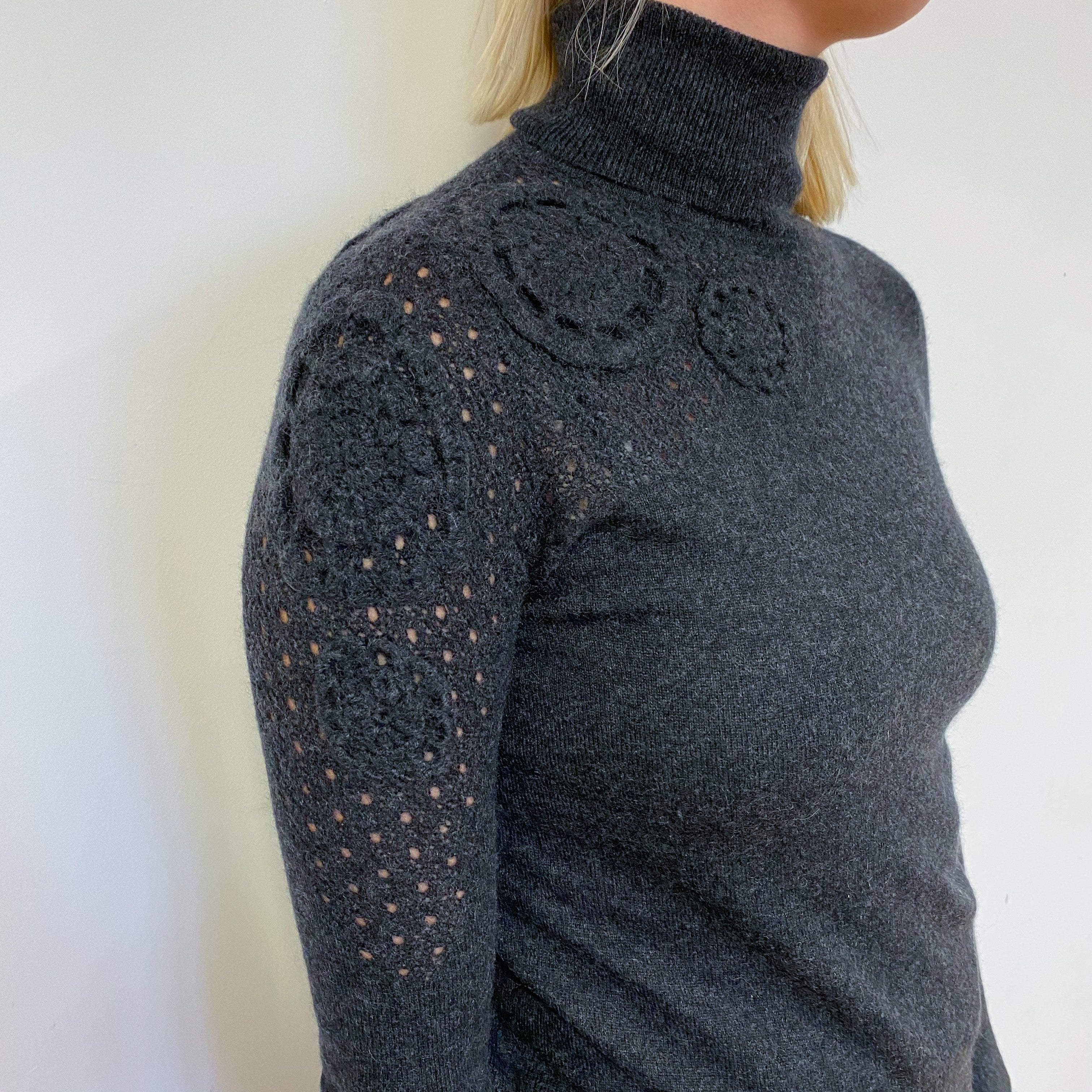 Charcoal Grey Cashmere Polo Neck Jumper Small
