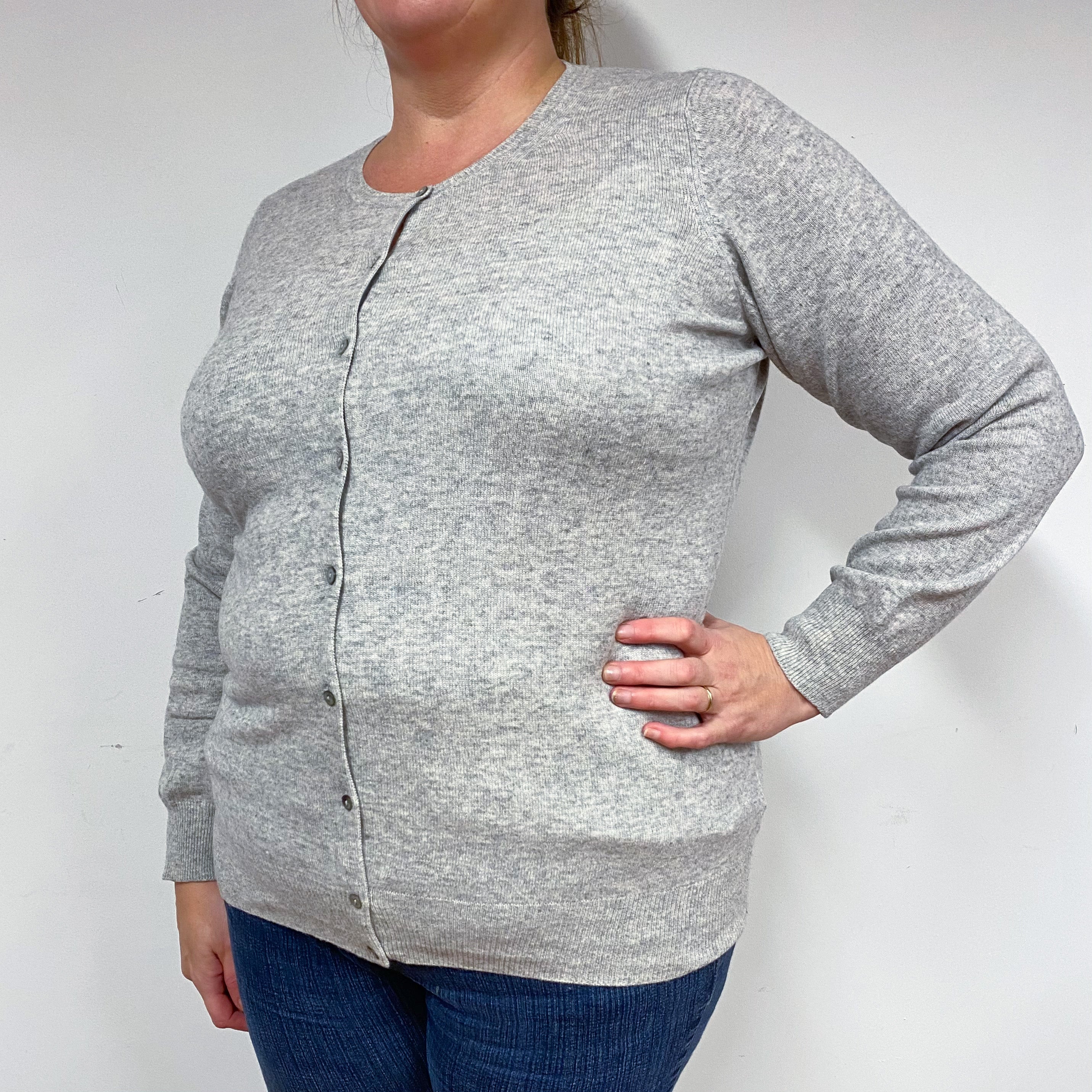 Smoke Grey Cashmere Crew Neck Cardigan Extra Large