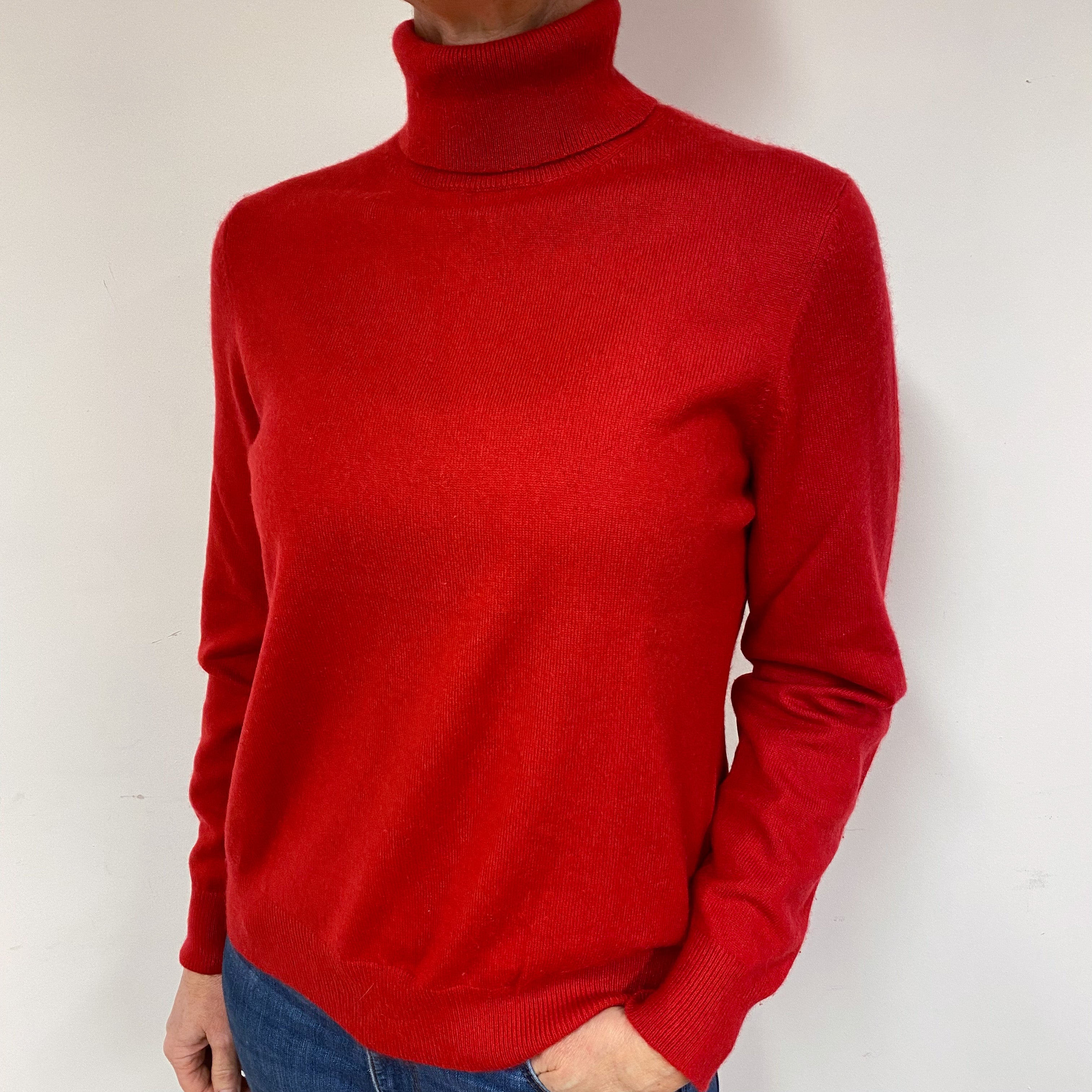 Scarlet Red Cashmere Polo Neck Jumper Medium