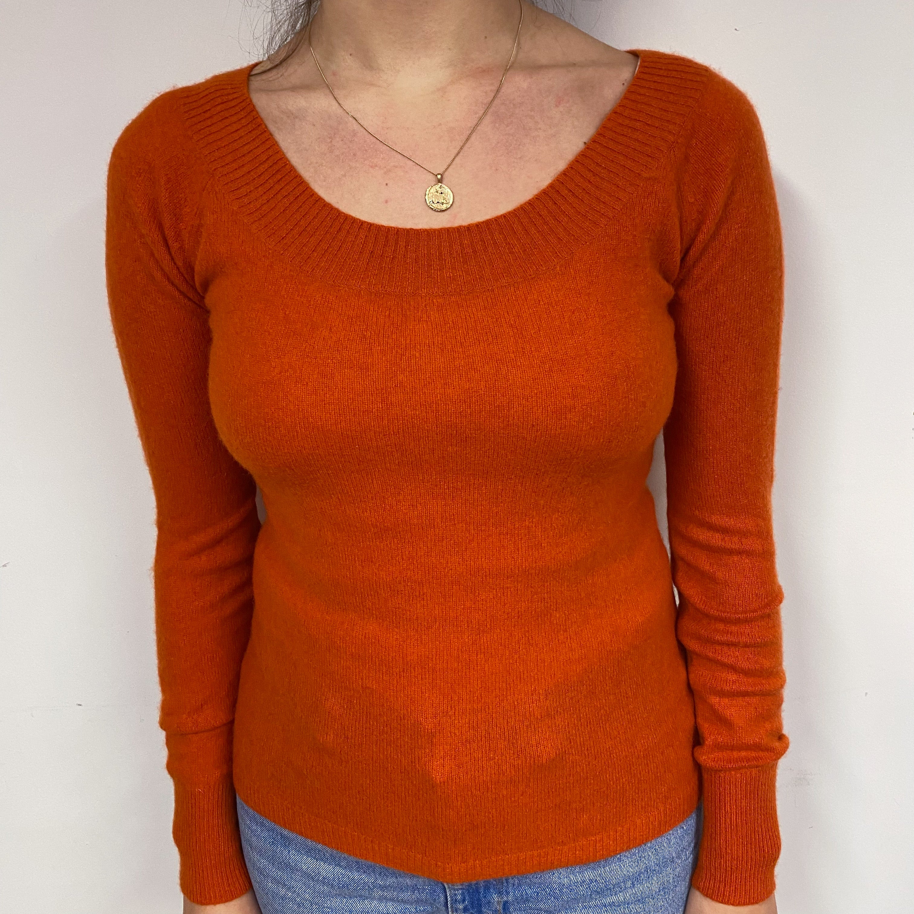 Pumpkin Orange Cashmere Crew Neck Jumper Small