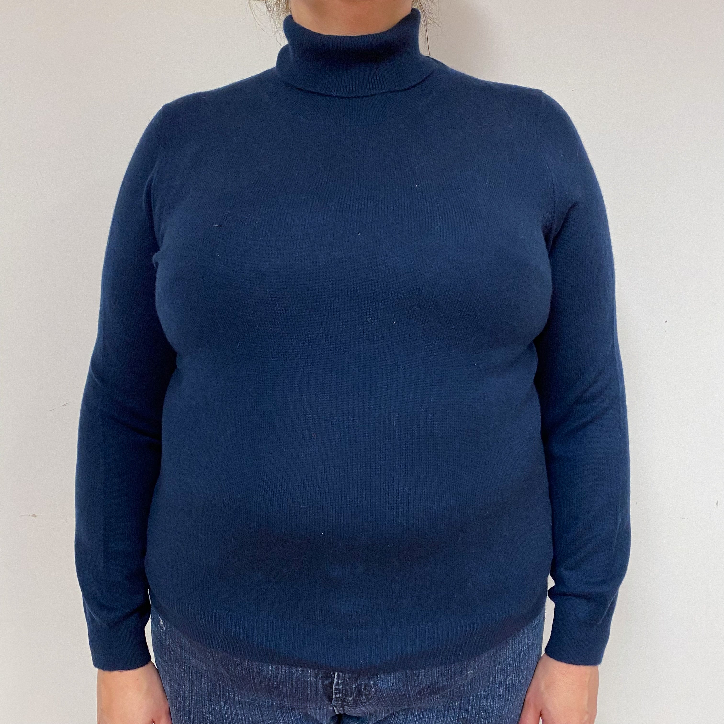 Navy Blue Cashmere Polo Neck Jumper Extra Small