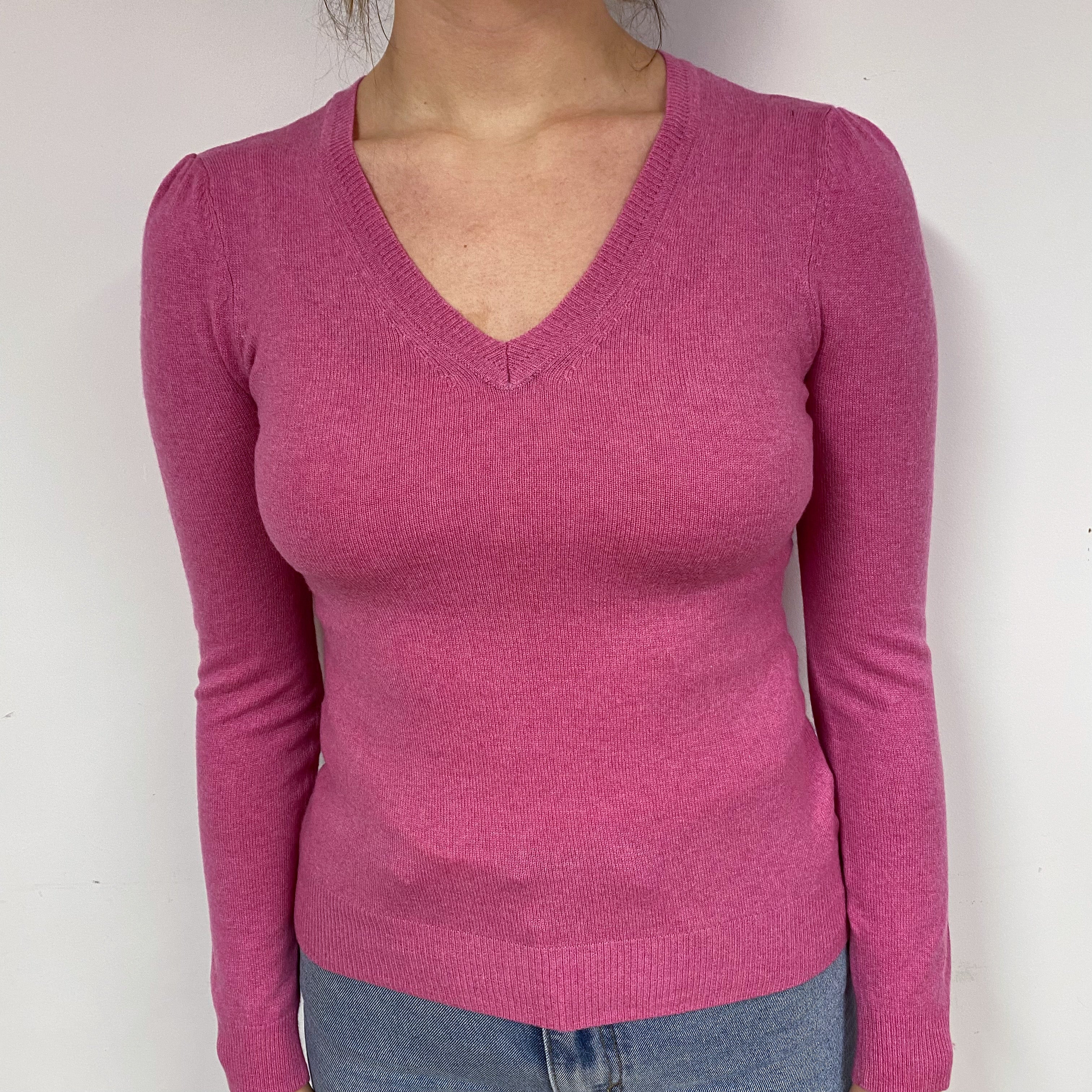 Sweet Pea Pink Cashmere V-Neck Jumper Small
