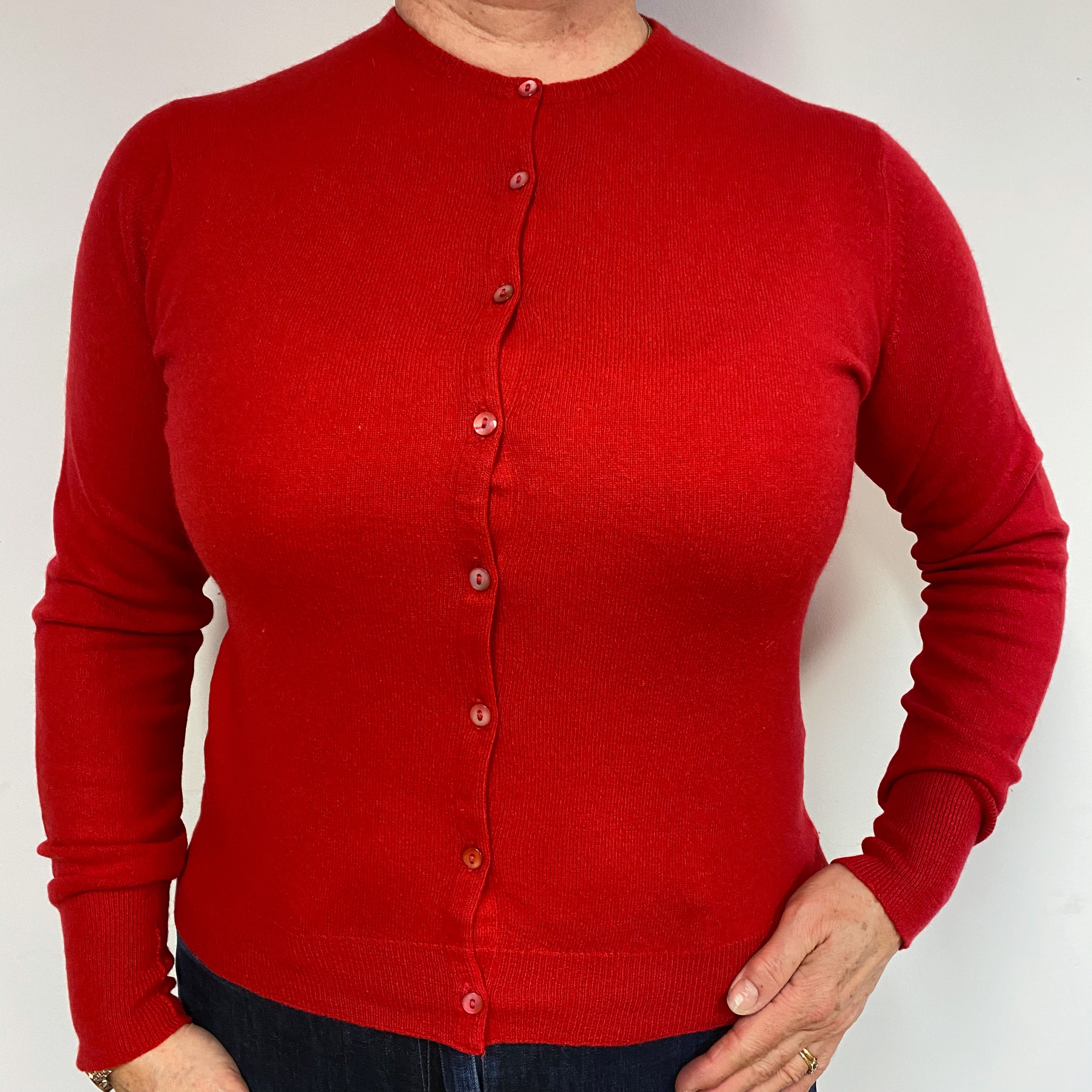 Vintage Post Box Red Cashmere Cardigan Large