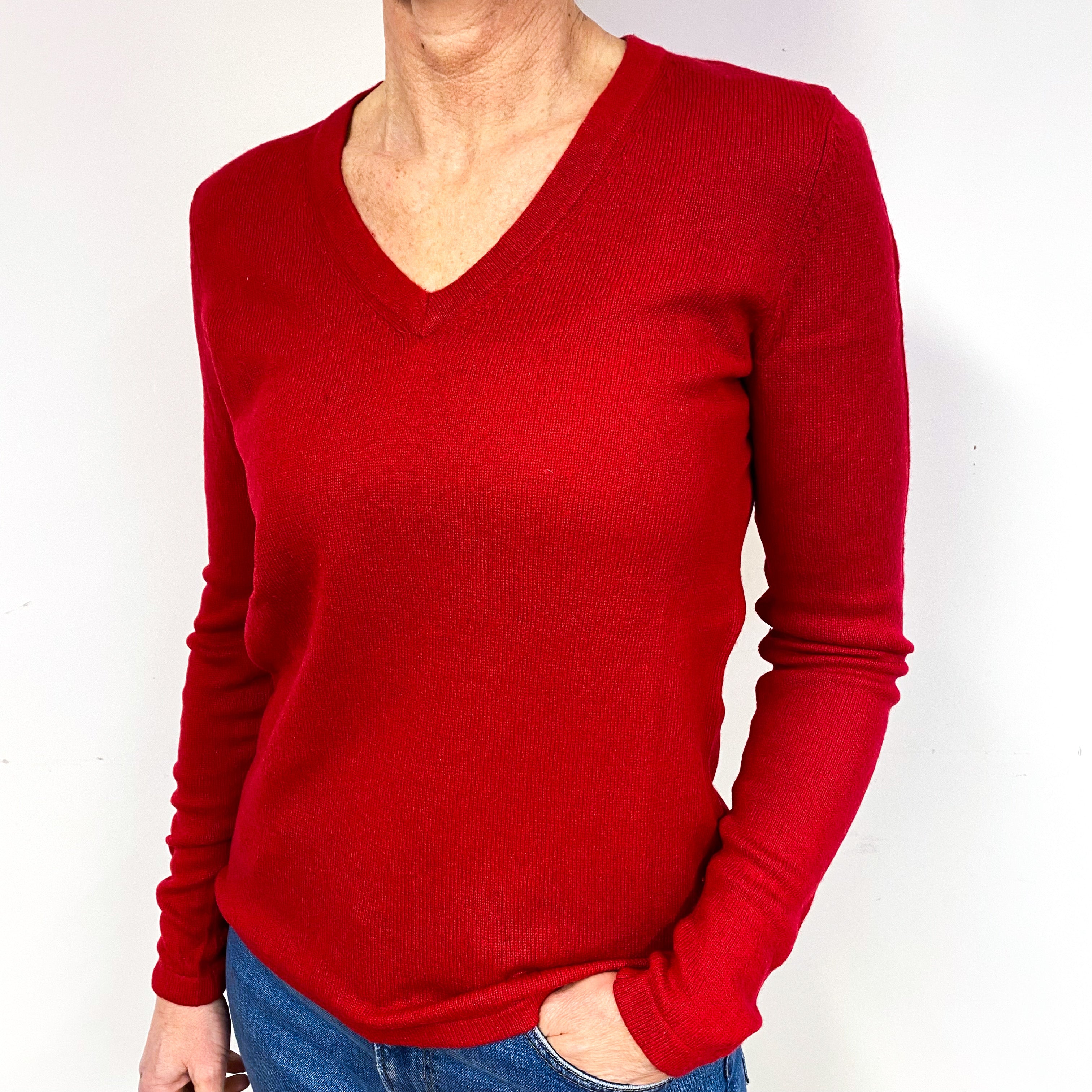 Ruby Red Cashmere V-Neck Jumper Medium