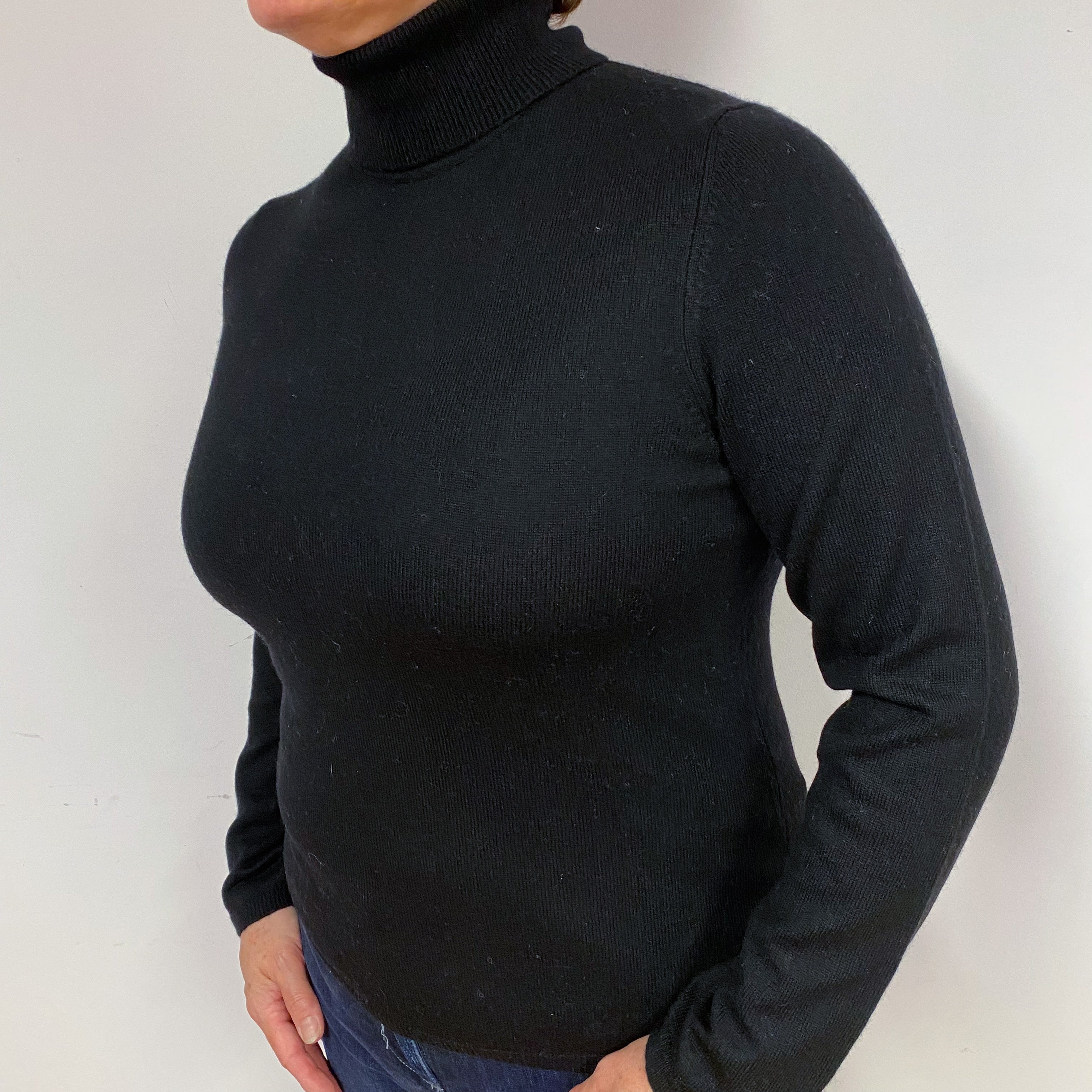 Black Cashmere Polo Neck Jumper Large
