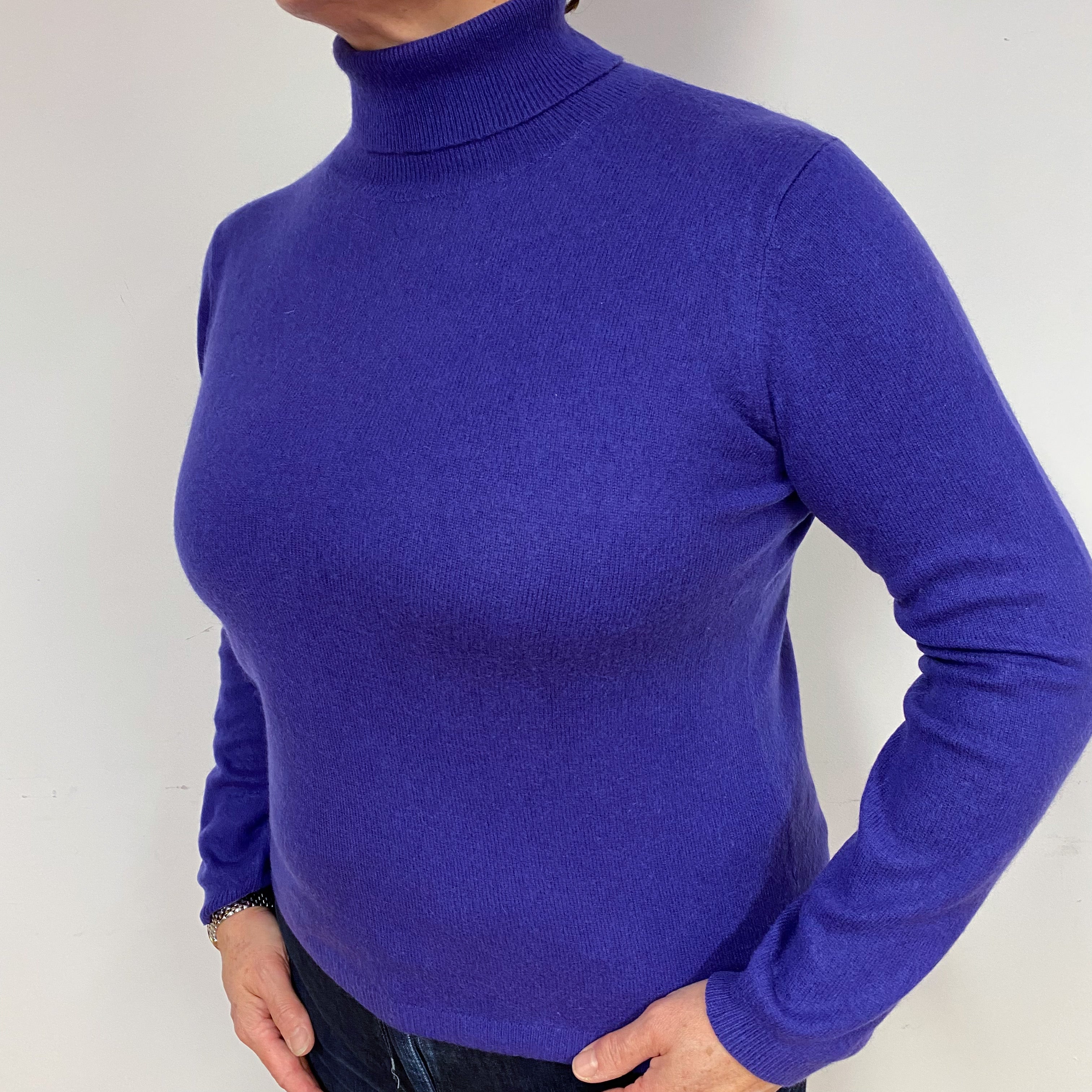Pansy Purple Cashmere Polo Neck Jumper Large