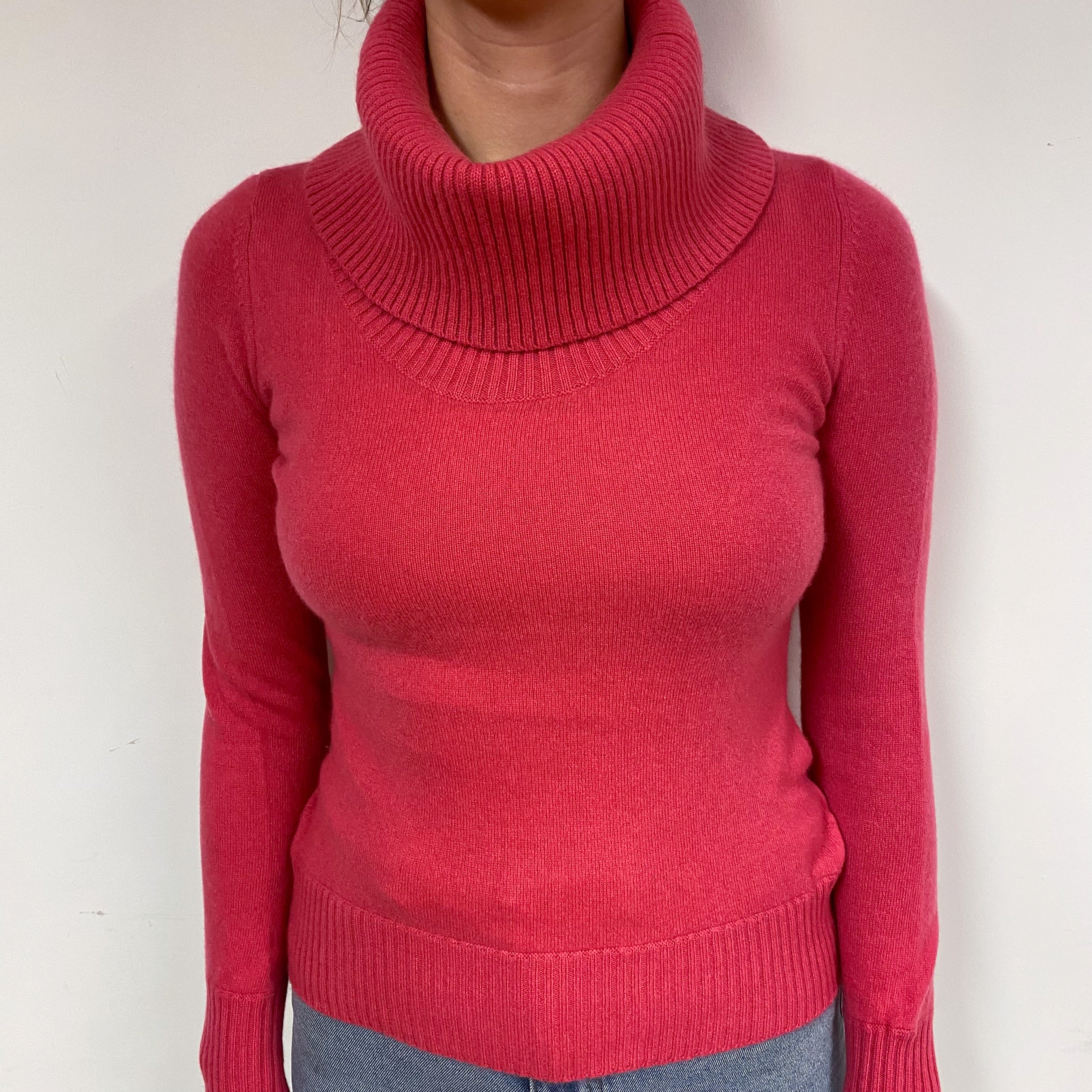 Lupin Pink Cashmere Polo Neck Jumper Small