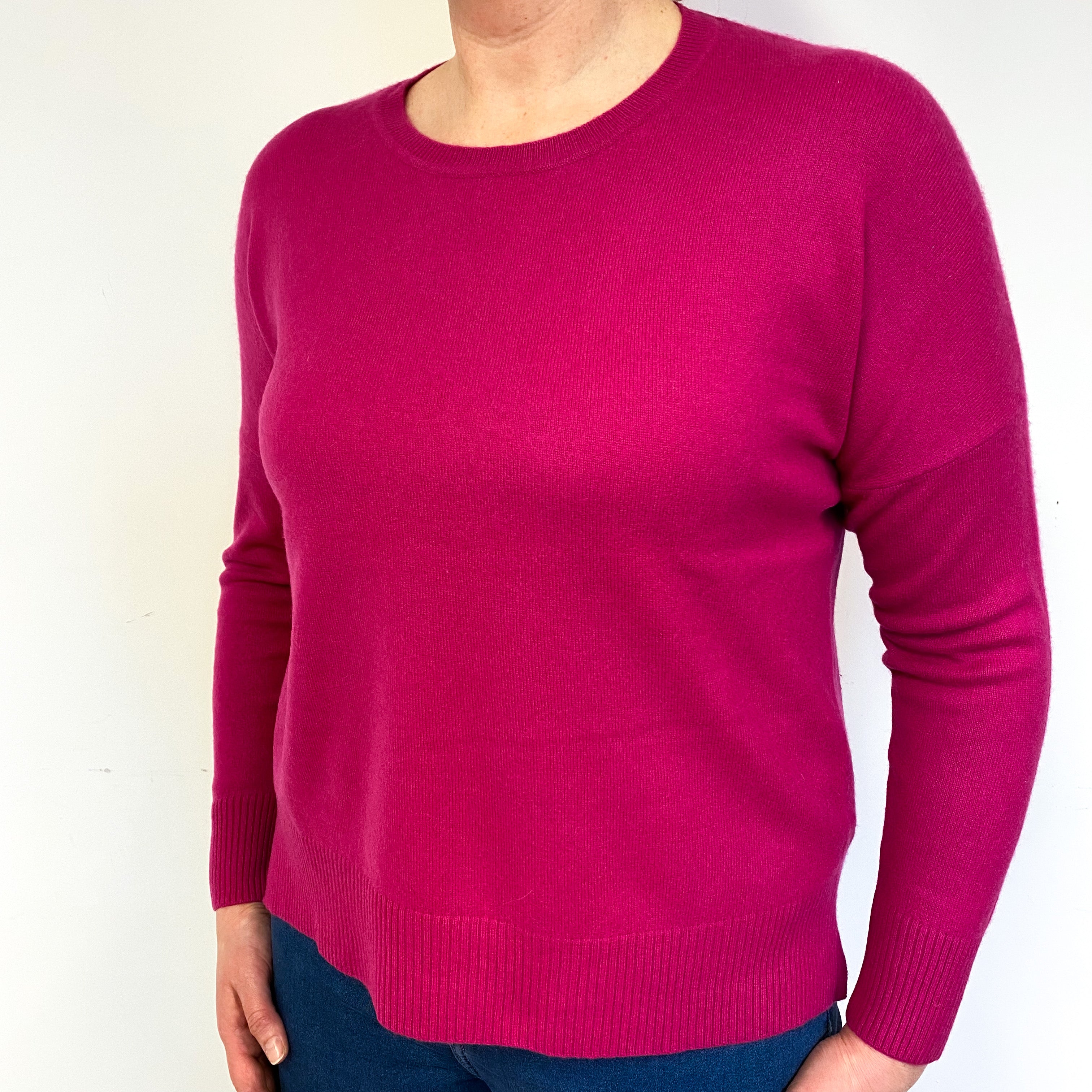 Raspberry Pink Cashmere Crew Neck Jumper Large