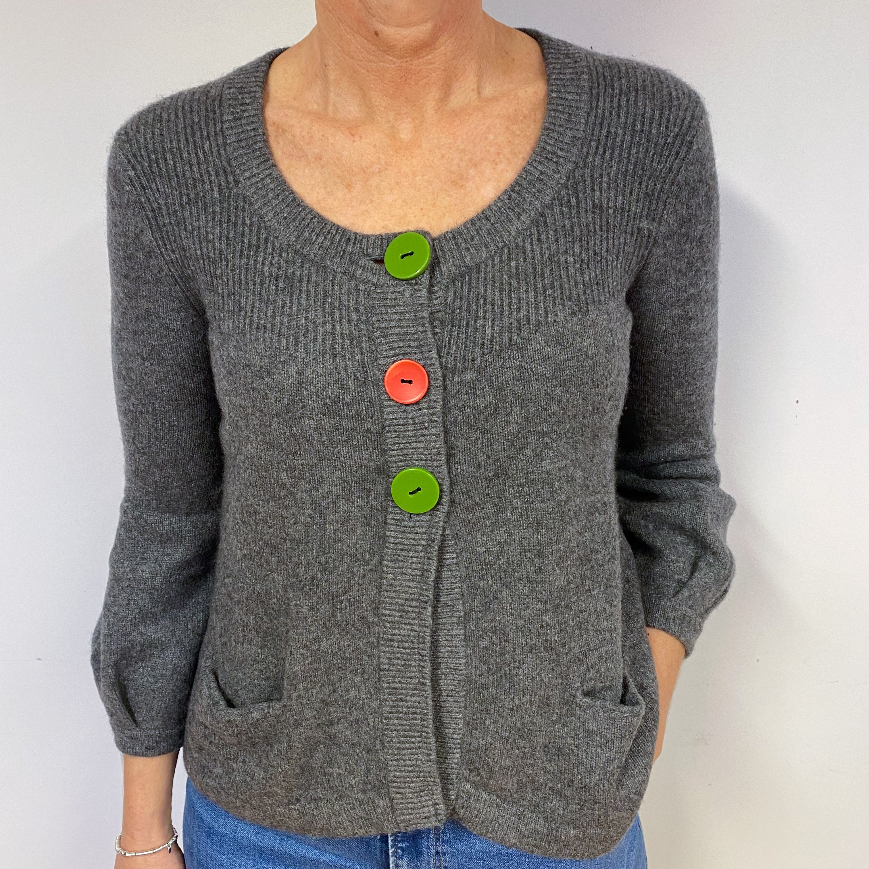 Slate Grey Cashmere 3/4 Sleeve Cardigan Medium