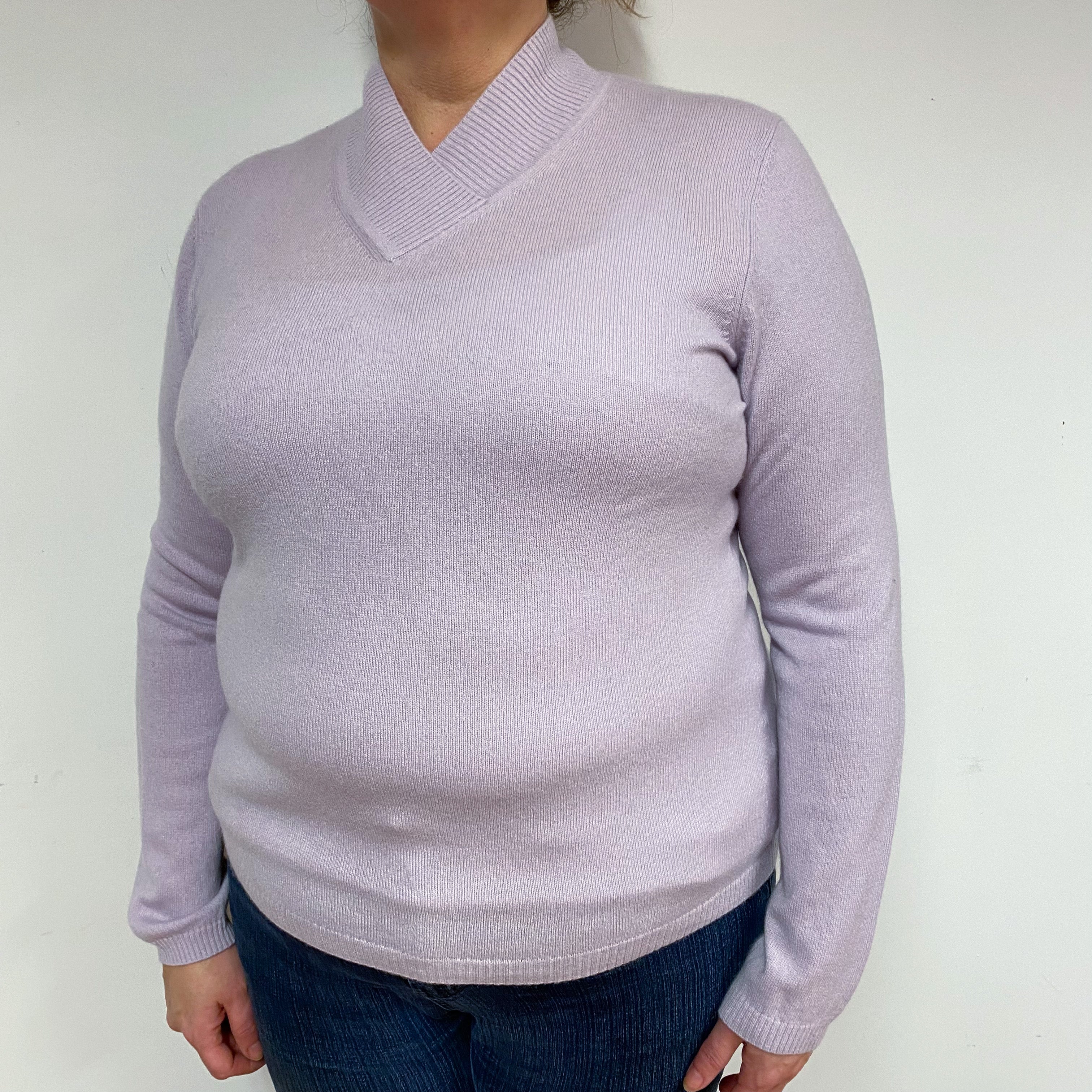 Pale Purple Cashmere V-Neck Jumper Extra Large