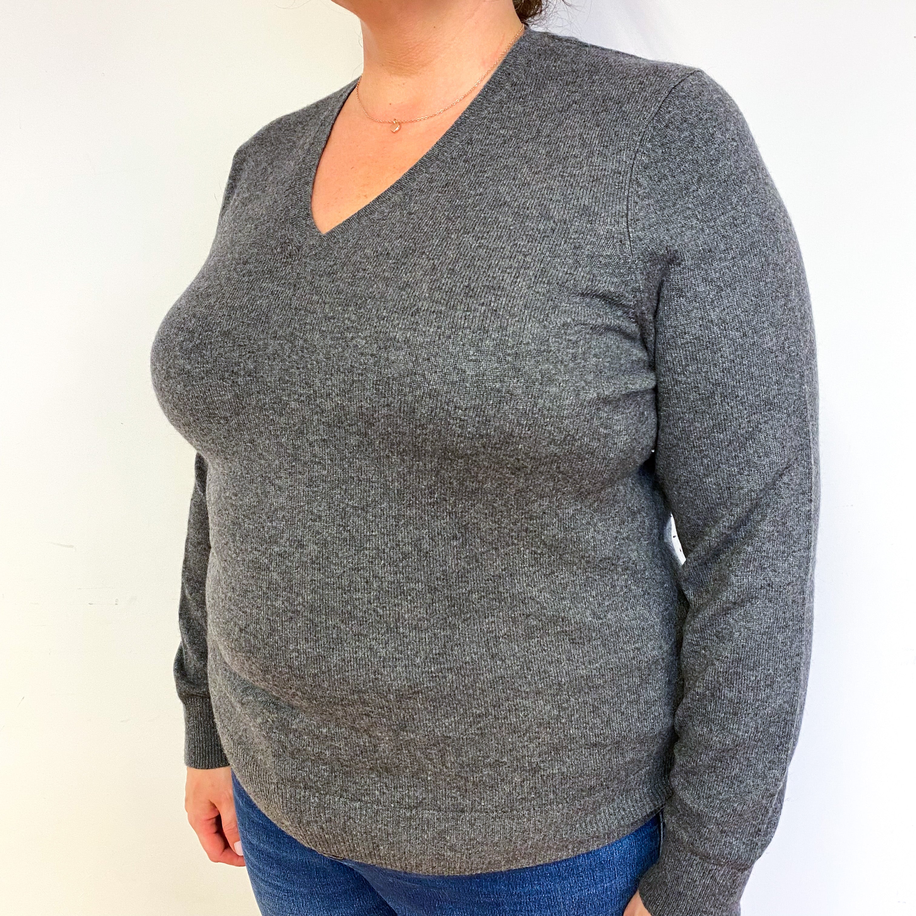 Slate Grey Cashmere V-Neck Jumper Extra Large