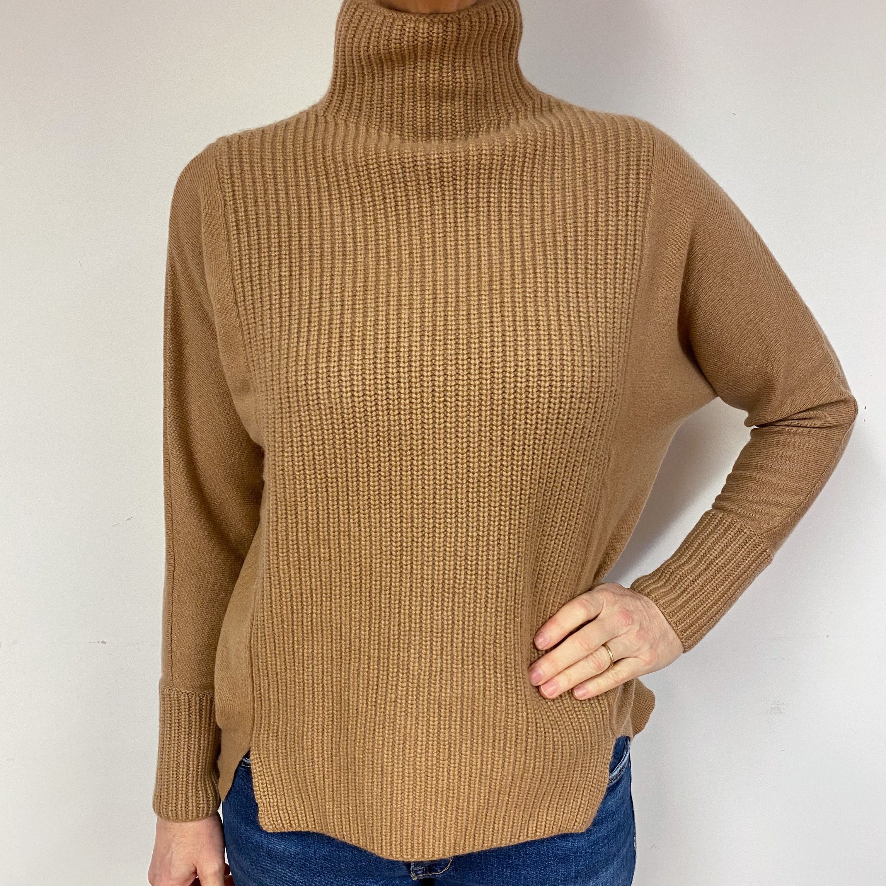 Brown Chunky Batwing Cashmere Turtle Neck Jumper Medium
