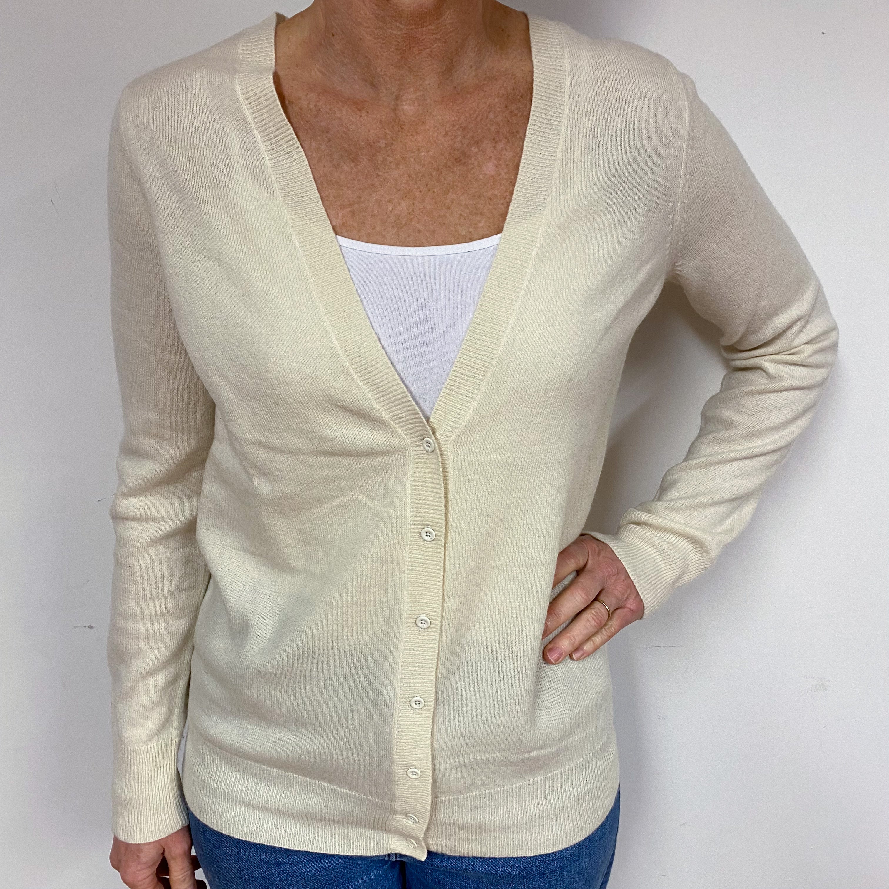 Cream Cashmere V-Neck Cardigan Medium