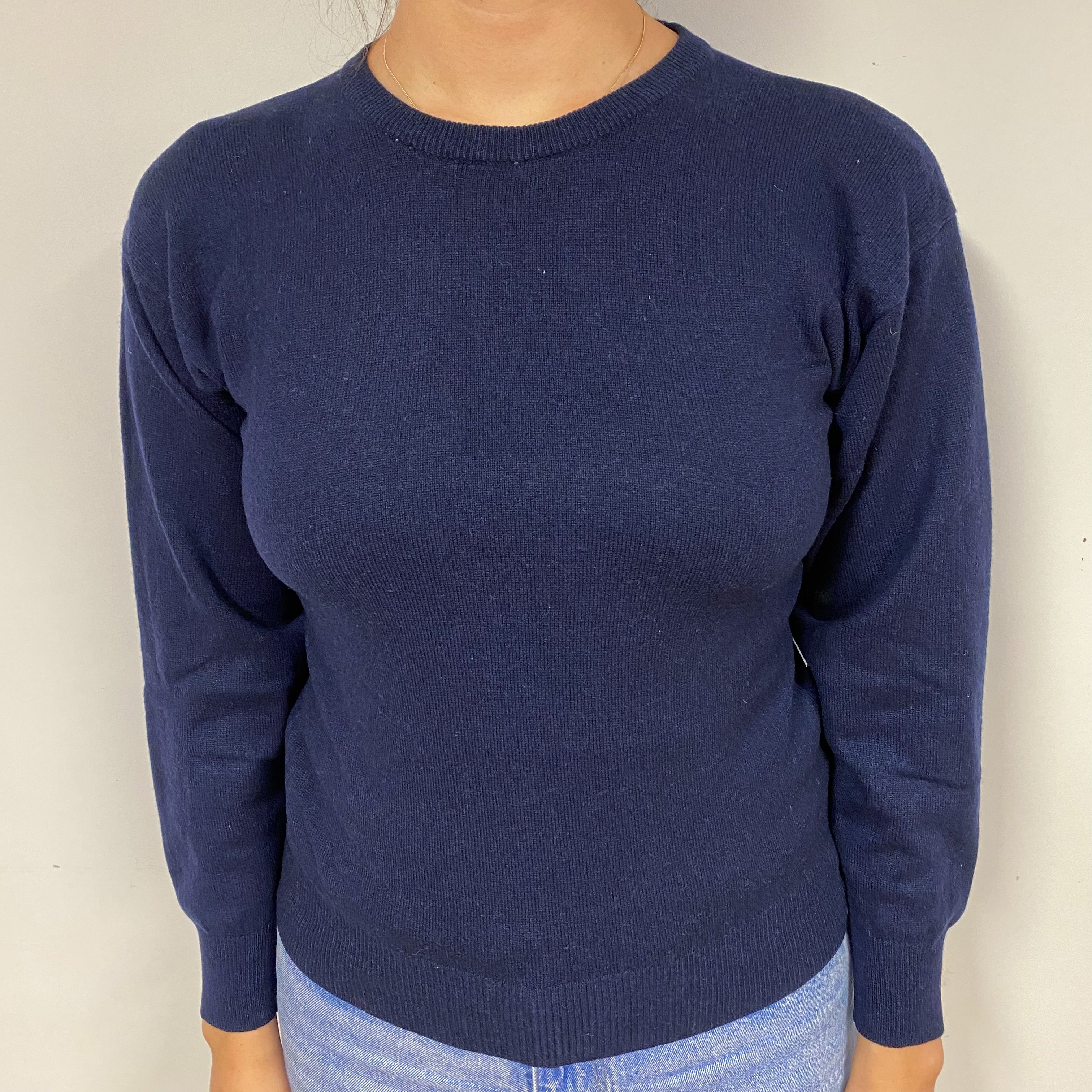 Vintage Navy Blue Cashmere Crew Neck Jumper Small