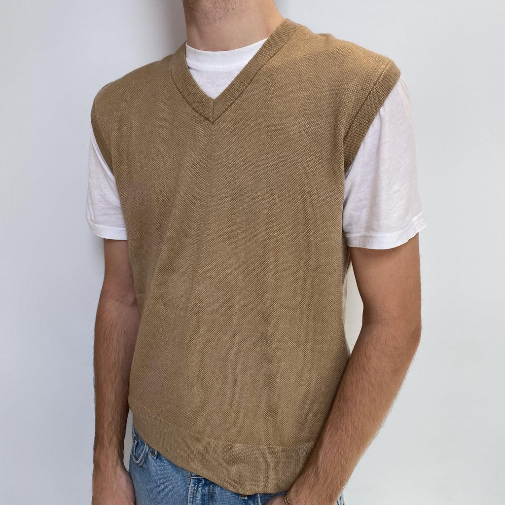 Men's Christian Dior Camel Cashmere V Neck Tank Top Large