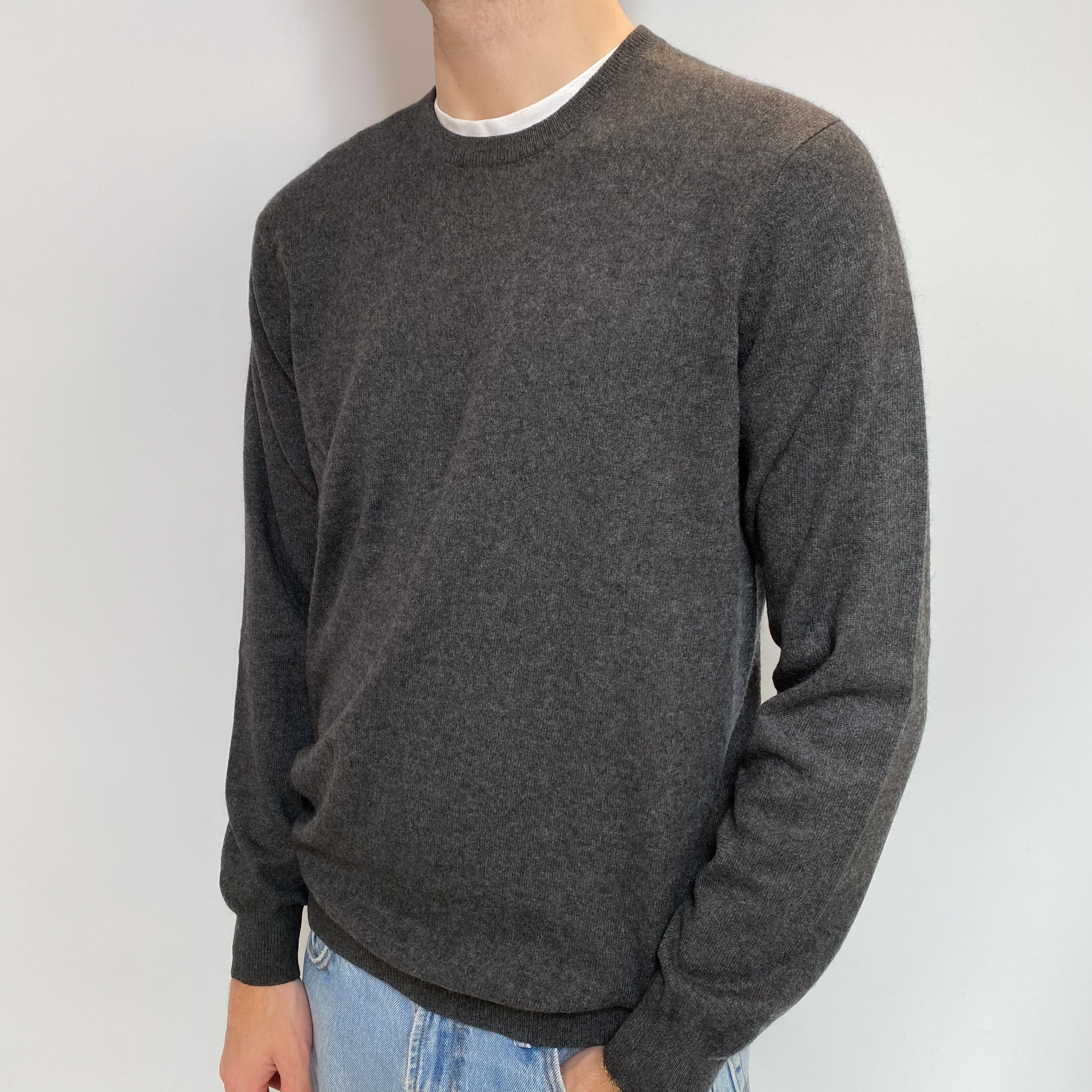 Men's Slate Grey Cashmere Crew Neck Jumper Large