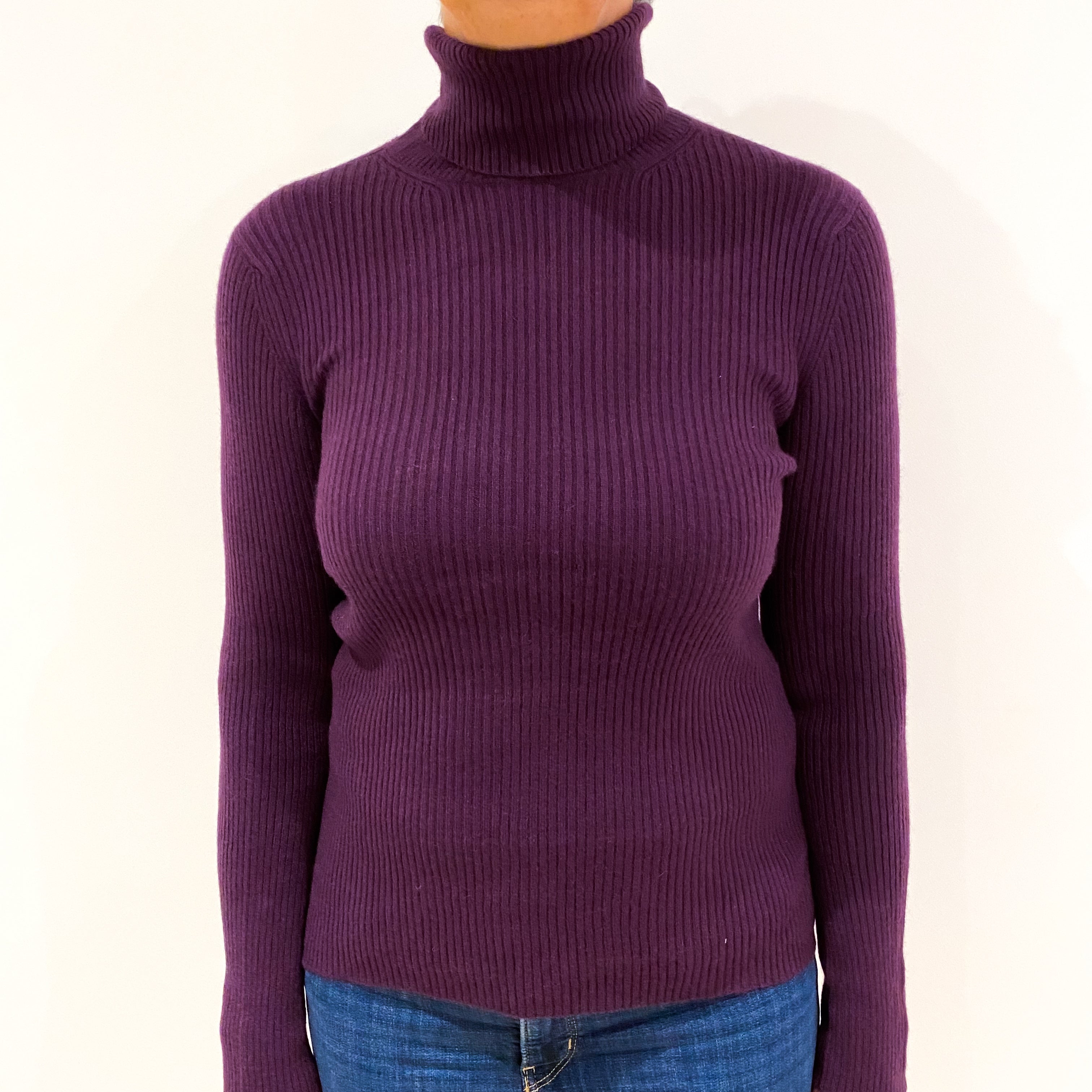 Grape Purple Cashmere Polo Neck Jumper Medium