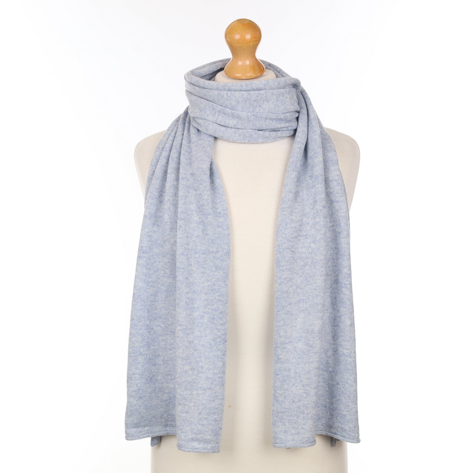 Brand New Scottish Hazy Blue Marl Cashmere Knitted Scarf