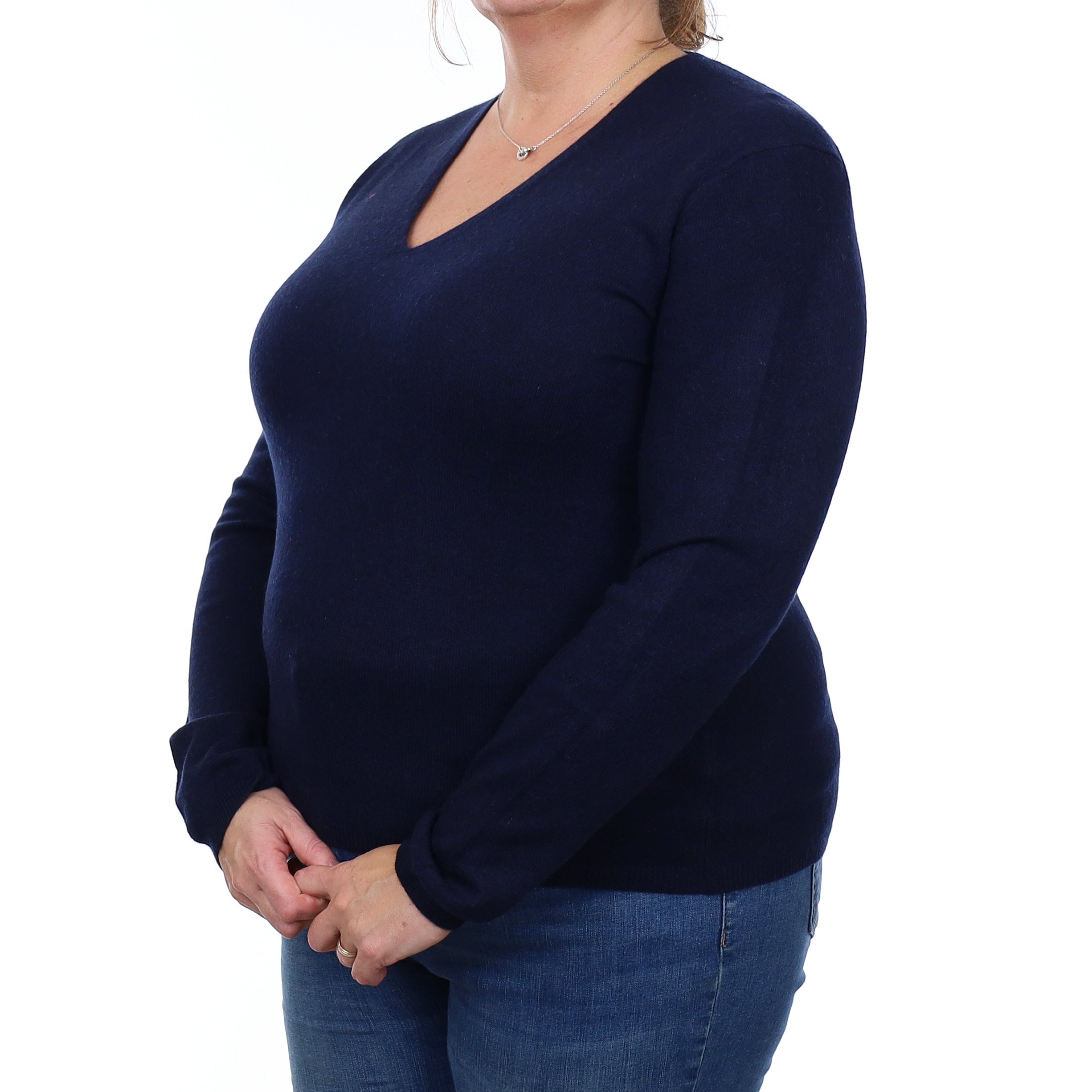Navy Blue Cashmere V Neck Jumper Extra Large