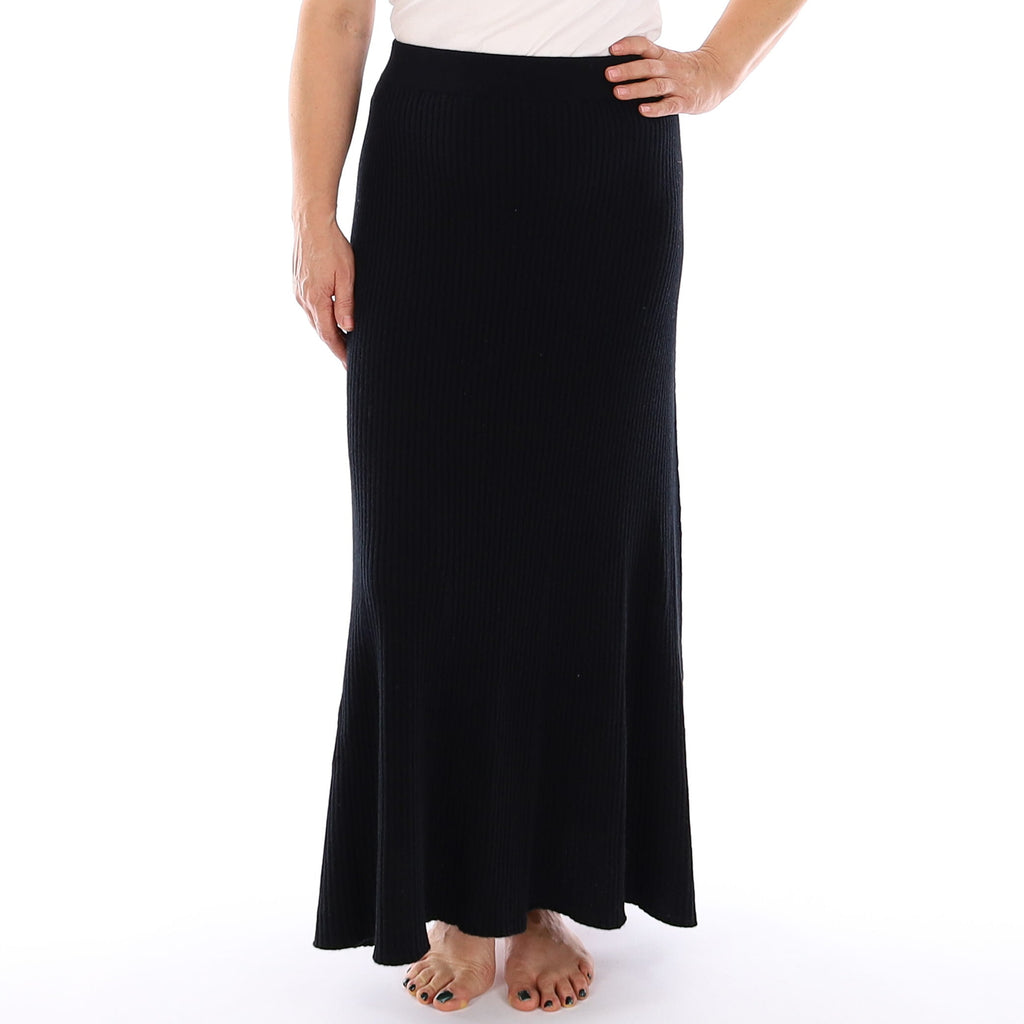 Brand New Scottish Black Rib Cashmere Long A Line Skirt Medium