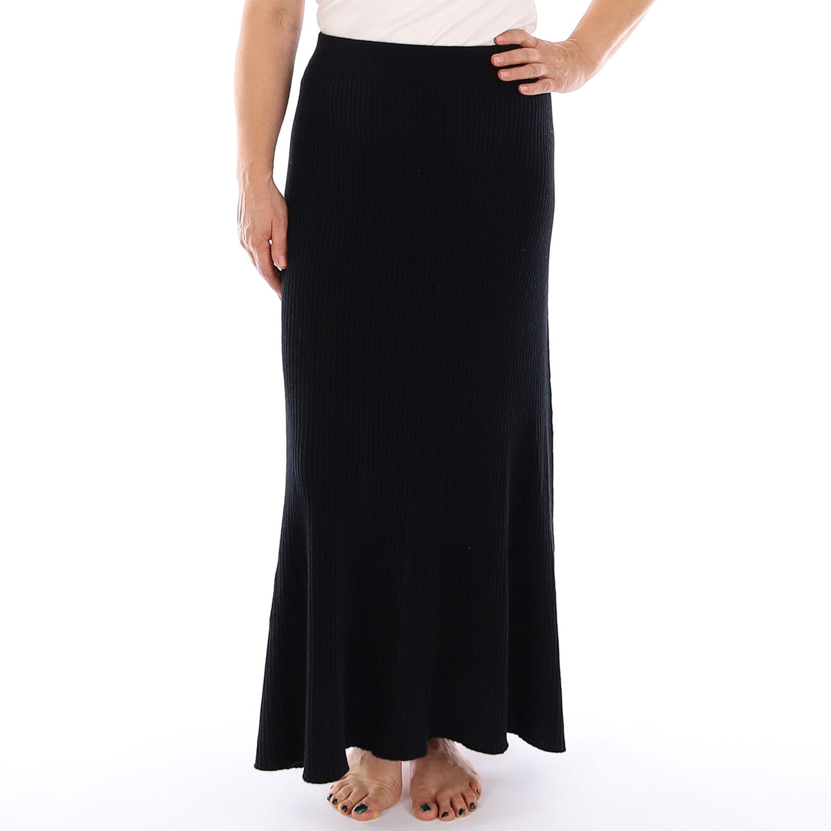 Brand New Scottish Black Rib Cashmere Long A Line Skirt Medium