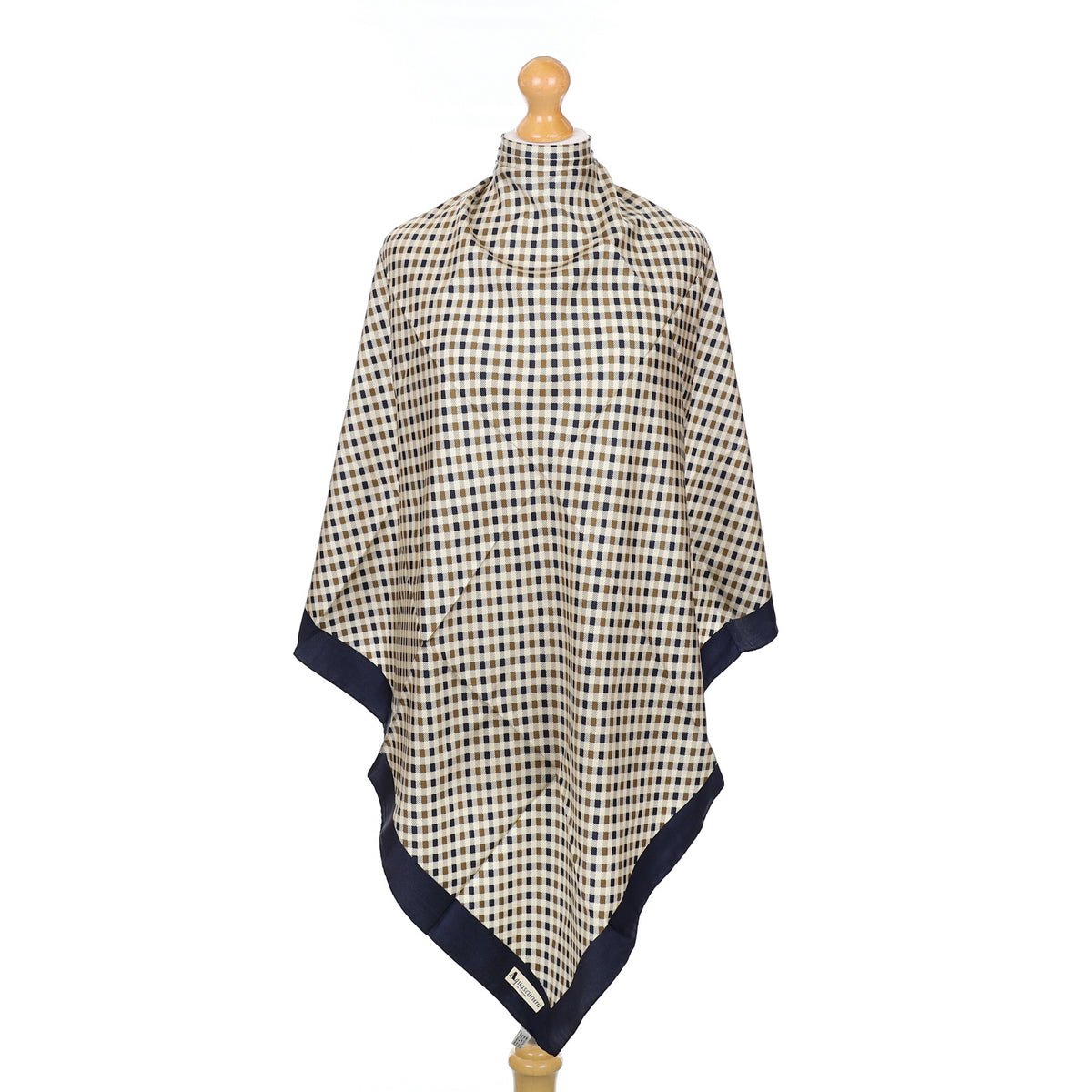 Aquascutum Navy, Cream and Olive Checked Silk Scarf