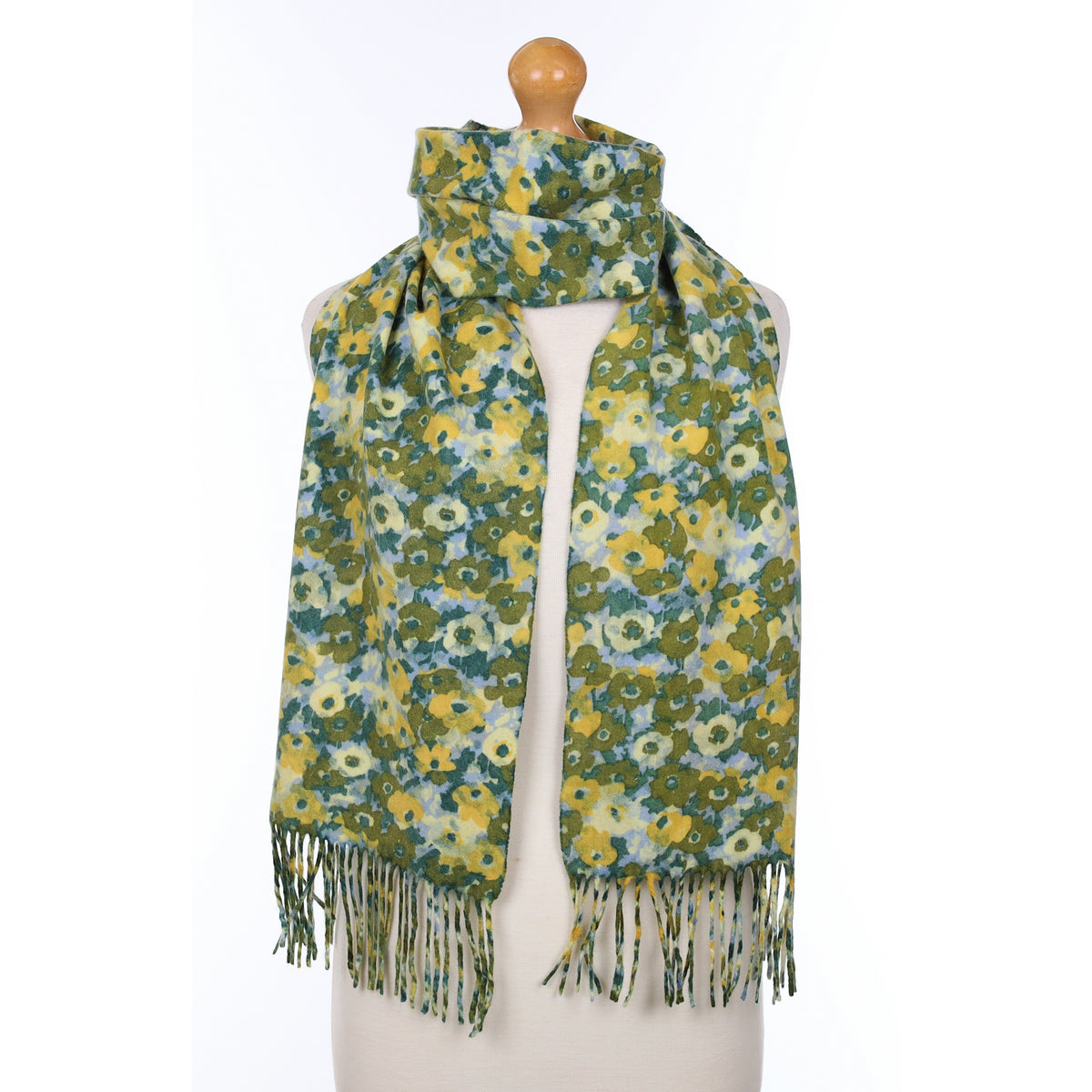 Blue And Green Floral Cashmere Woven Scarf