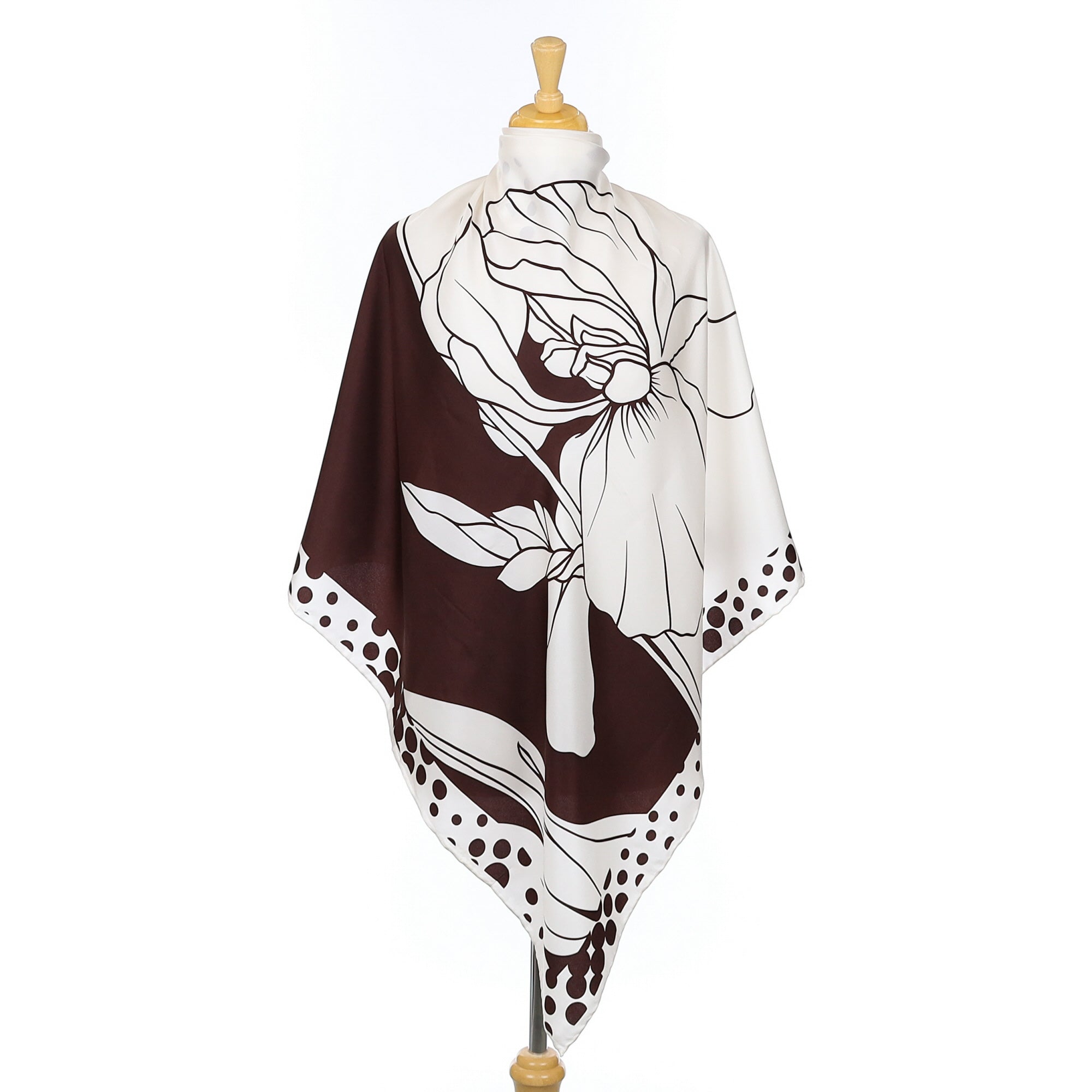 Unworn Dark Brown and White Abstract Silk Scarf