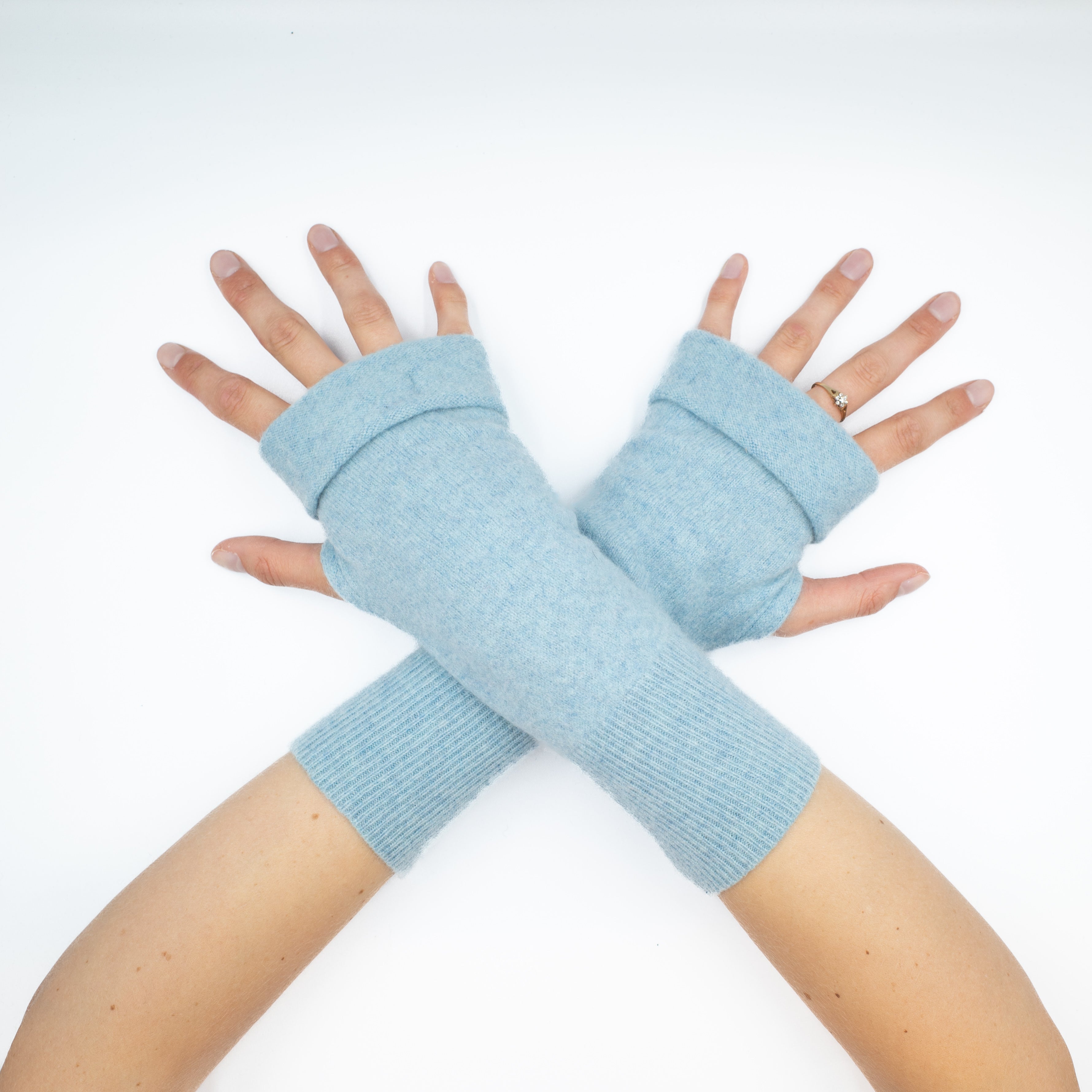 Soft Blue Fingerless Gloves