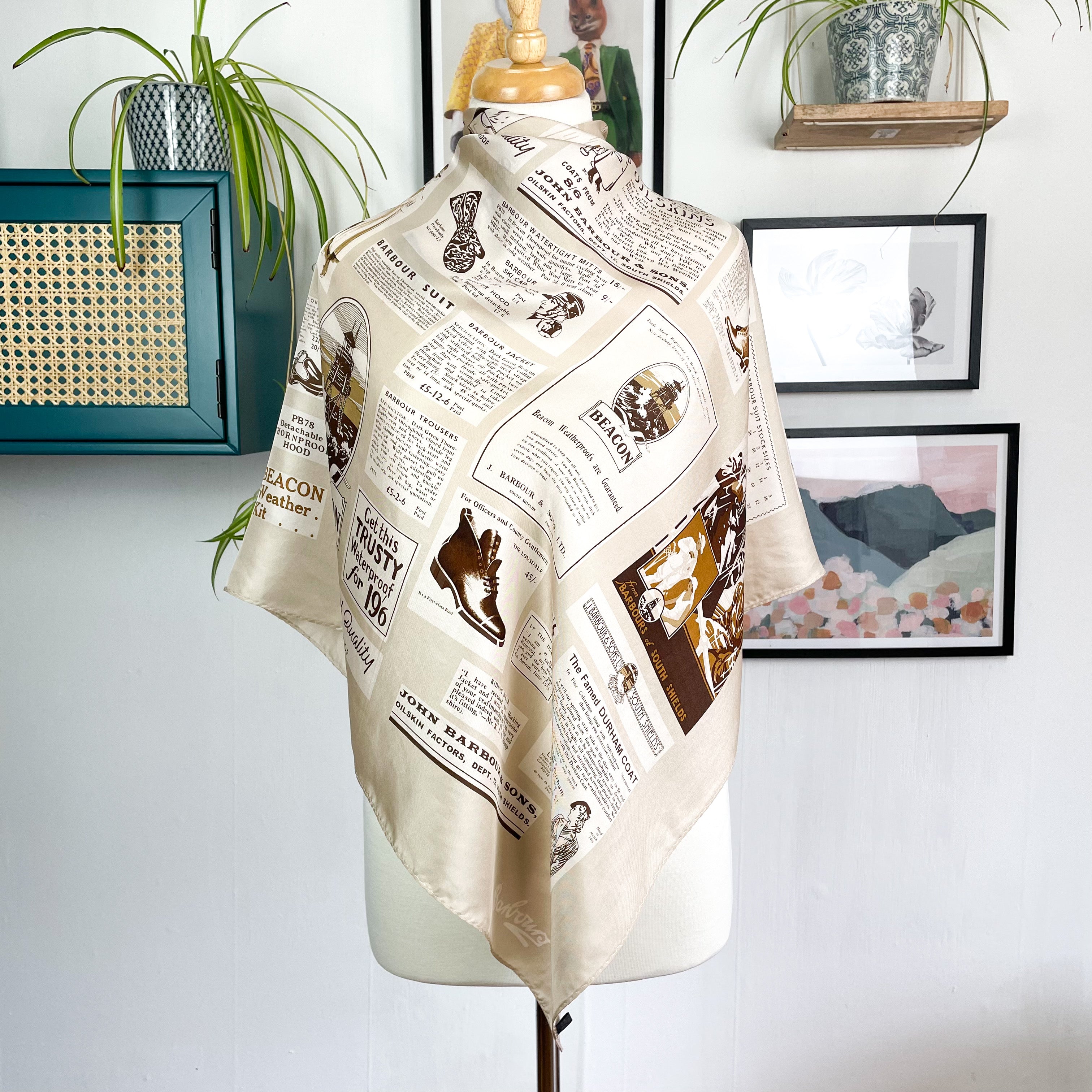 Immaculate Barbour Newspaper Print Silk Scarf