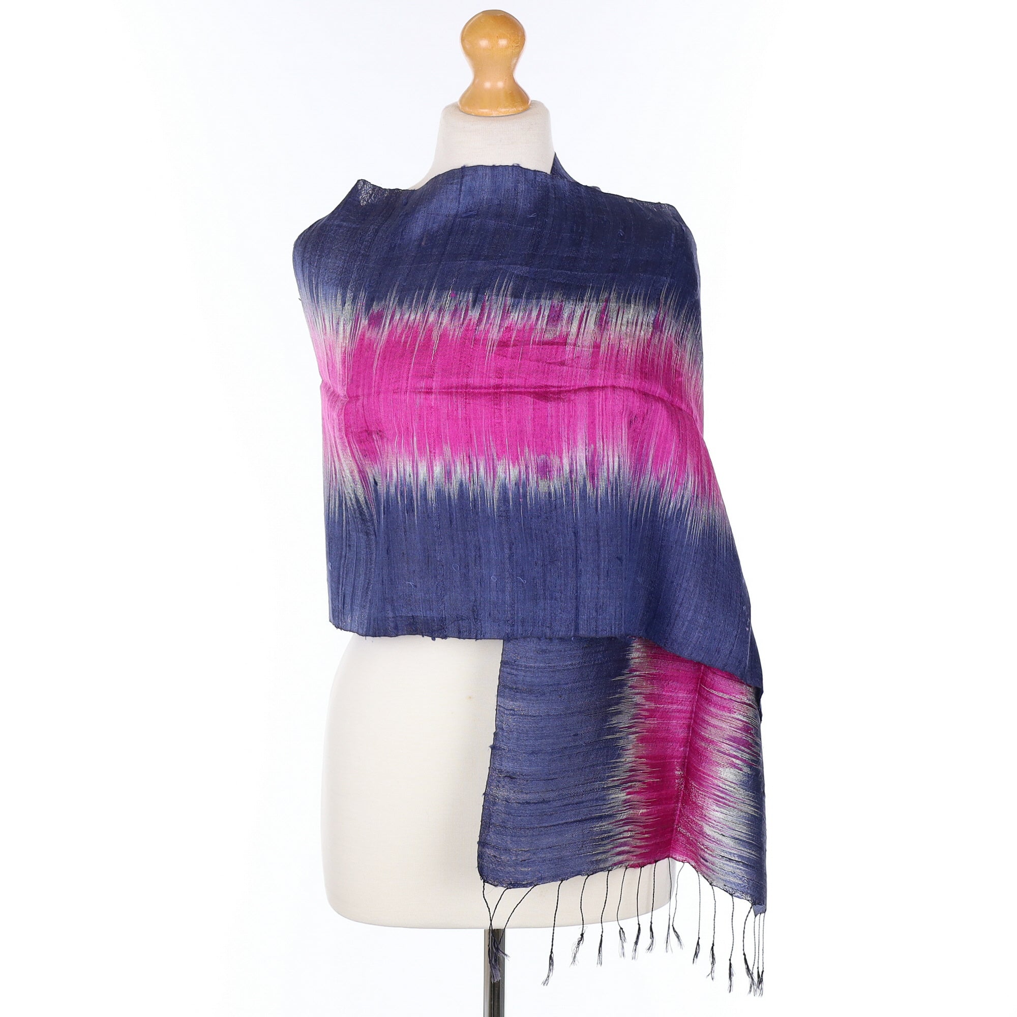 Brand New Jim Thompson Pink And Navy Silk Scarf