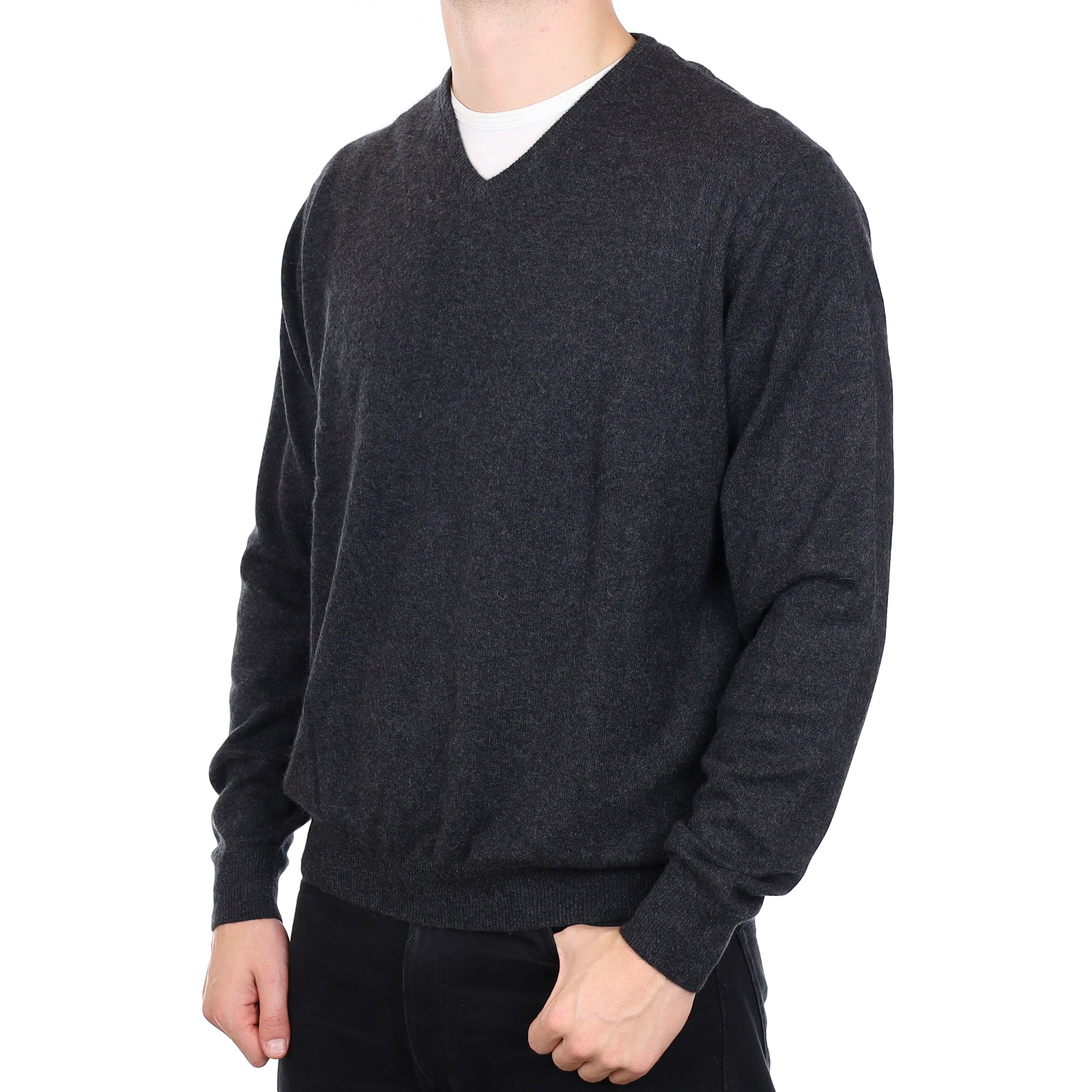 Men’s Charcoal Grey Cashmere V Neck Jumper Extra Large