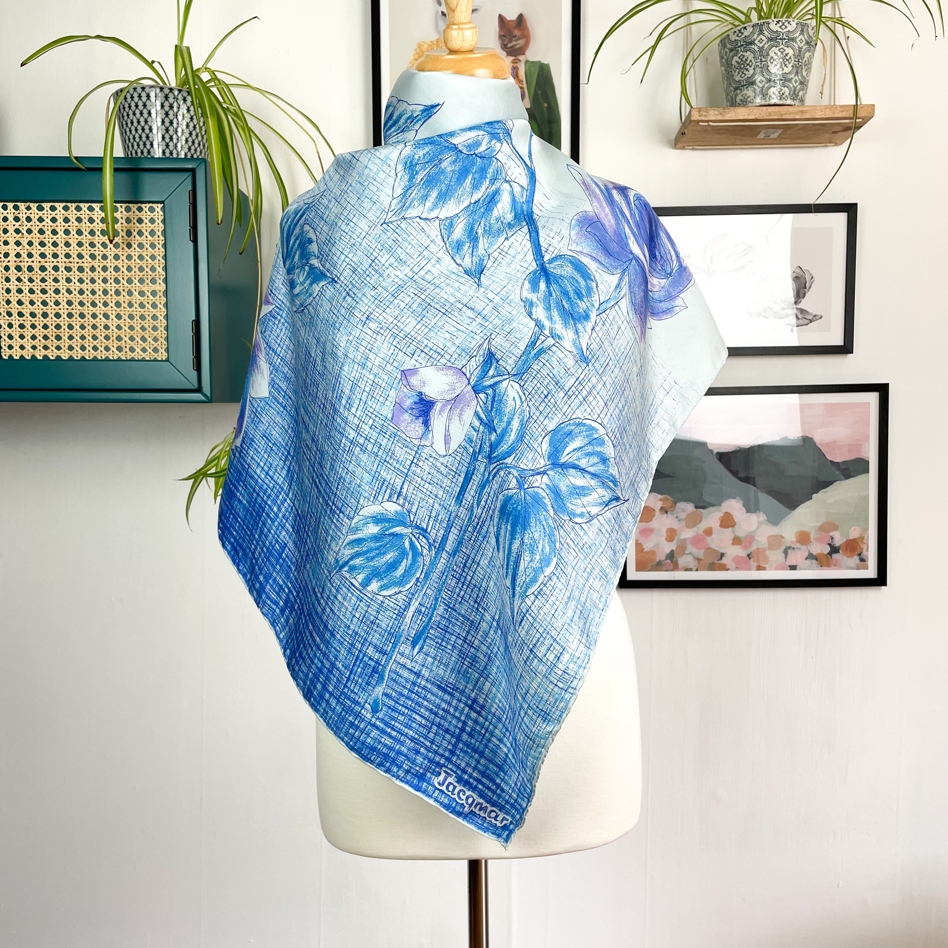 1970s Jacqmar Floral Vintage Silk Scarf
