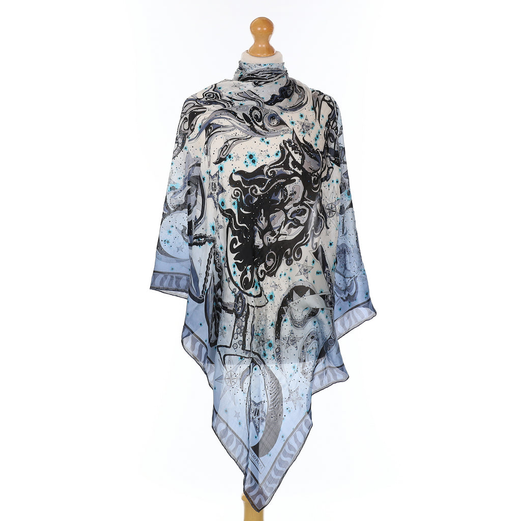 Emilio Pucci Blue Astrology Design Silk Scarf