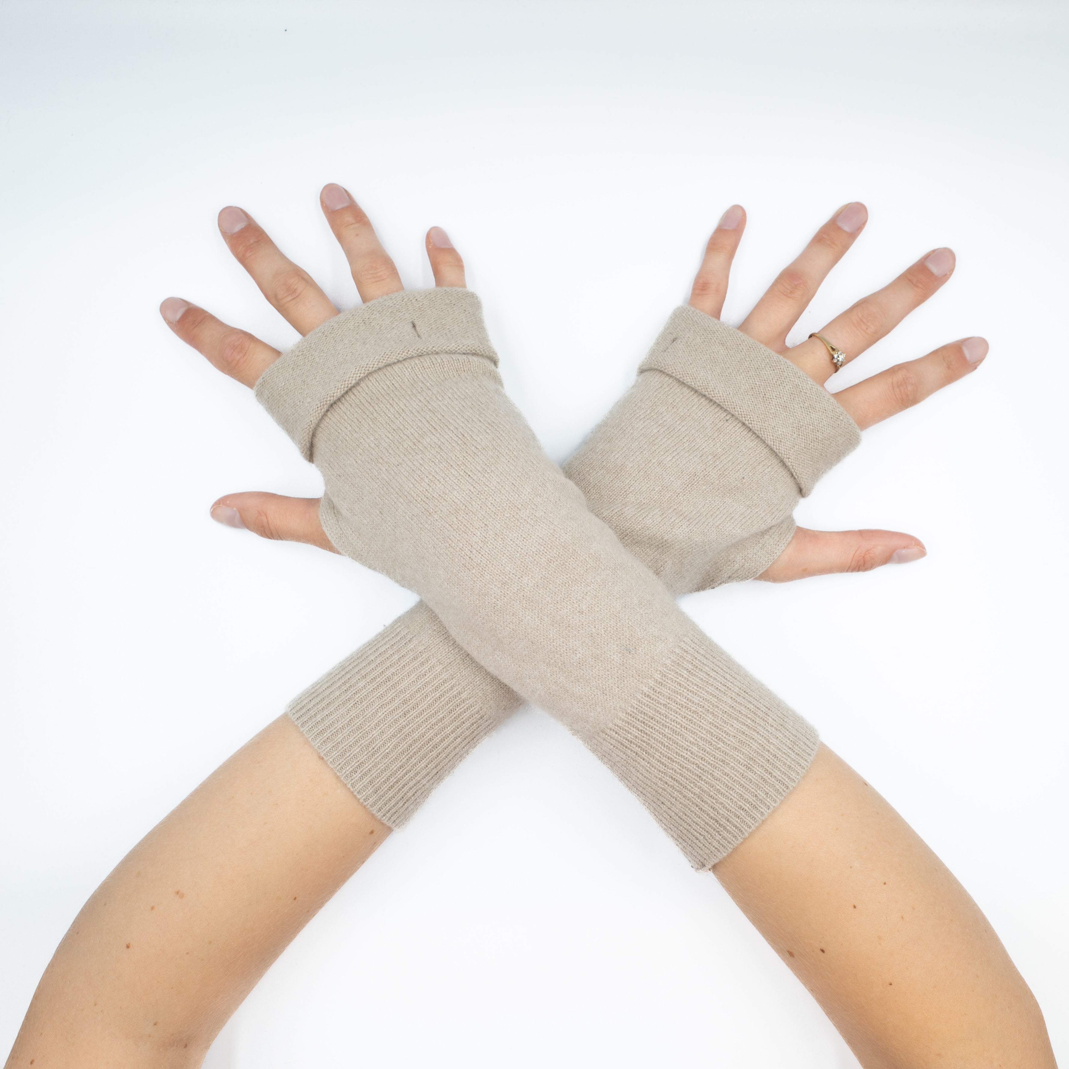 Light Fawn Brown Fingerless Gloves