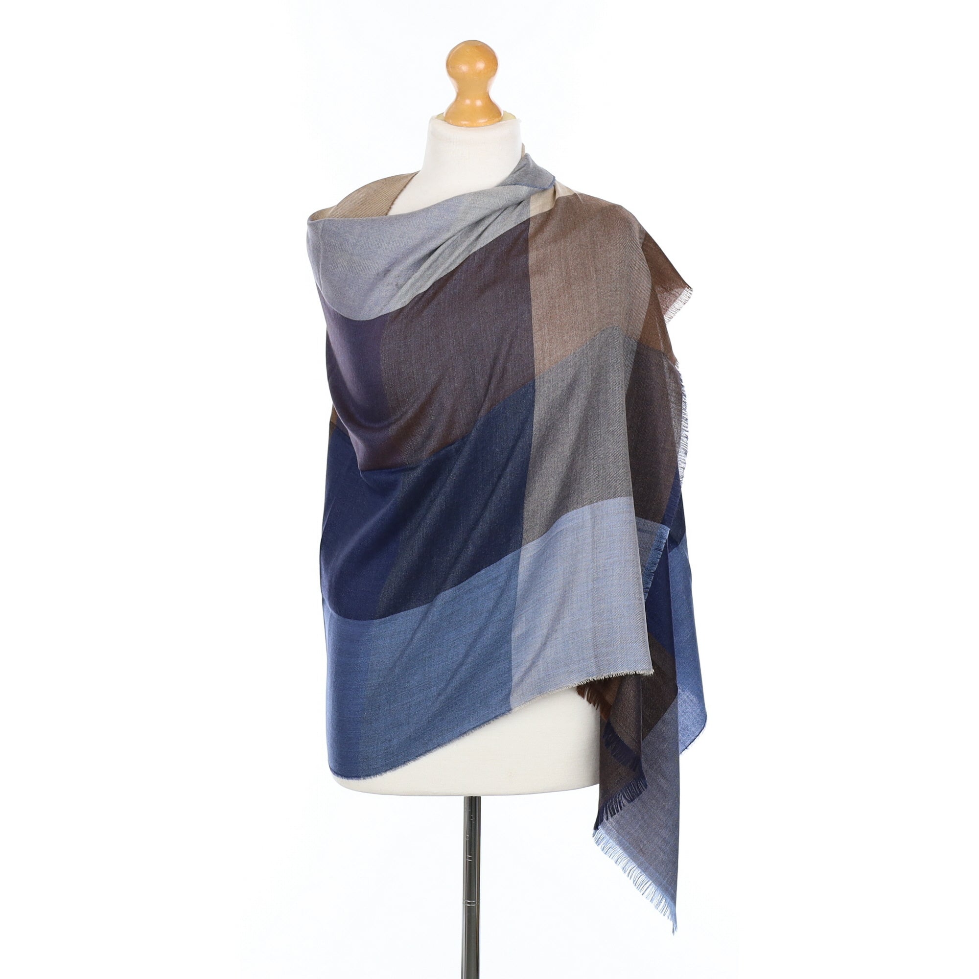 Scottish Begg & Co Blue and Brown Fine Woven Cashmere & Silk Wrap