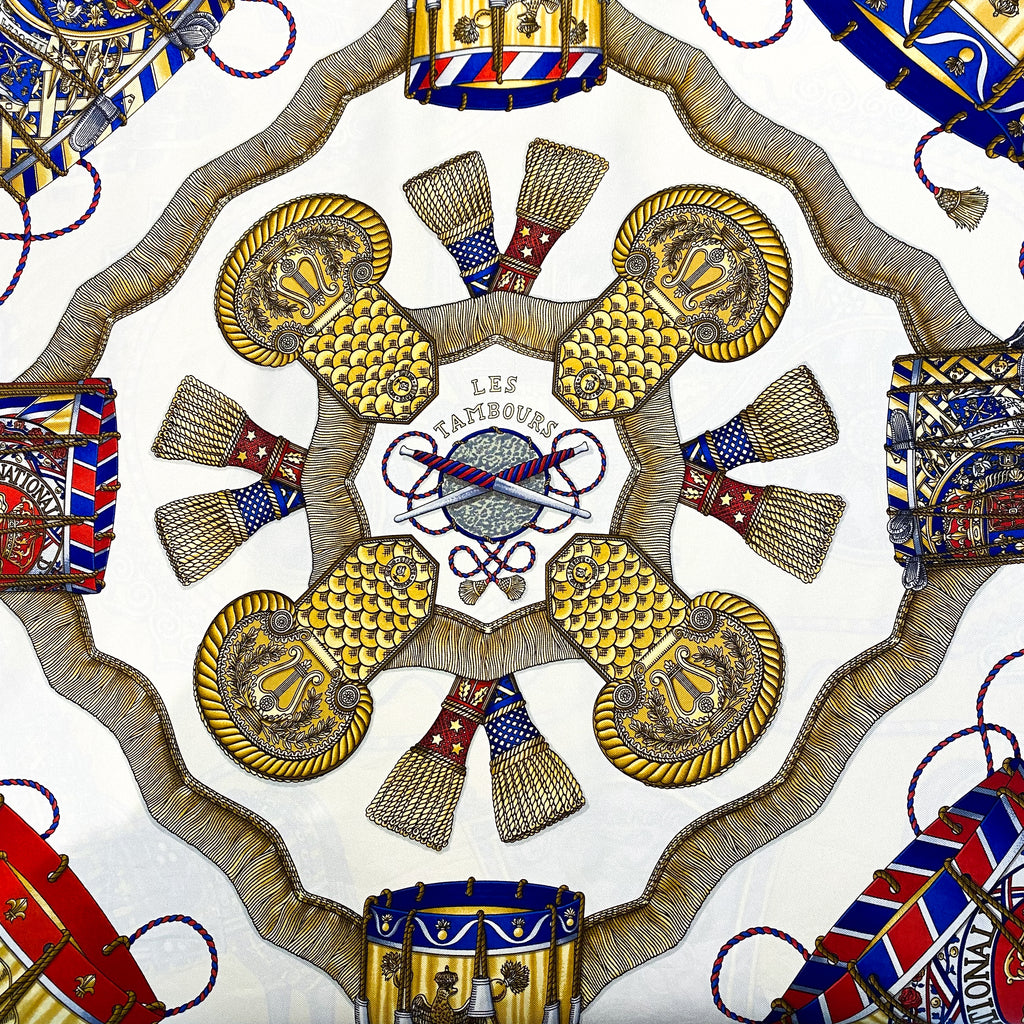 Boxed Hermes Les Tambours Vintage Silk Scarf