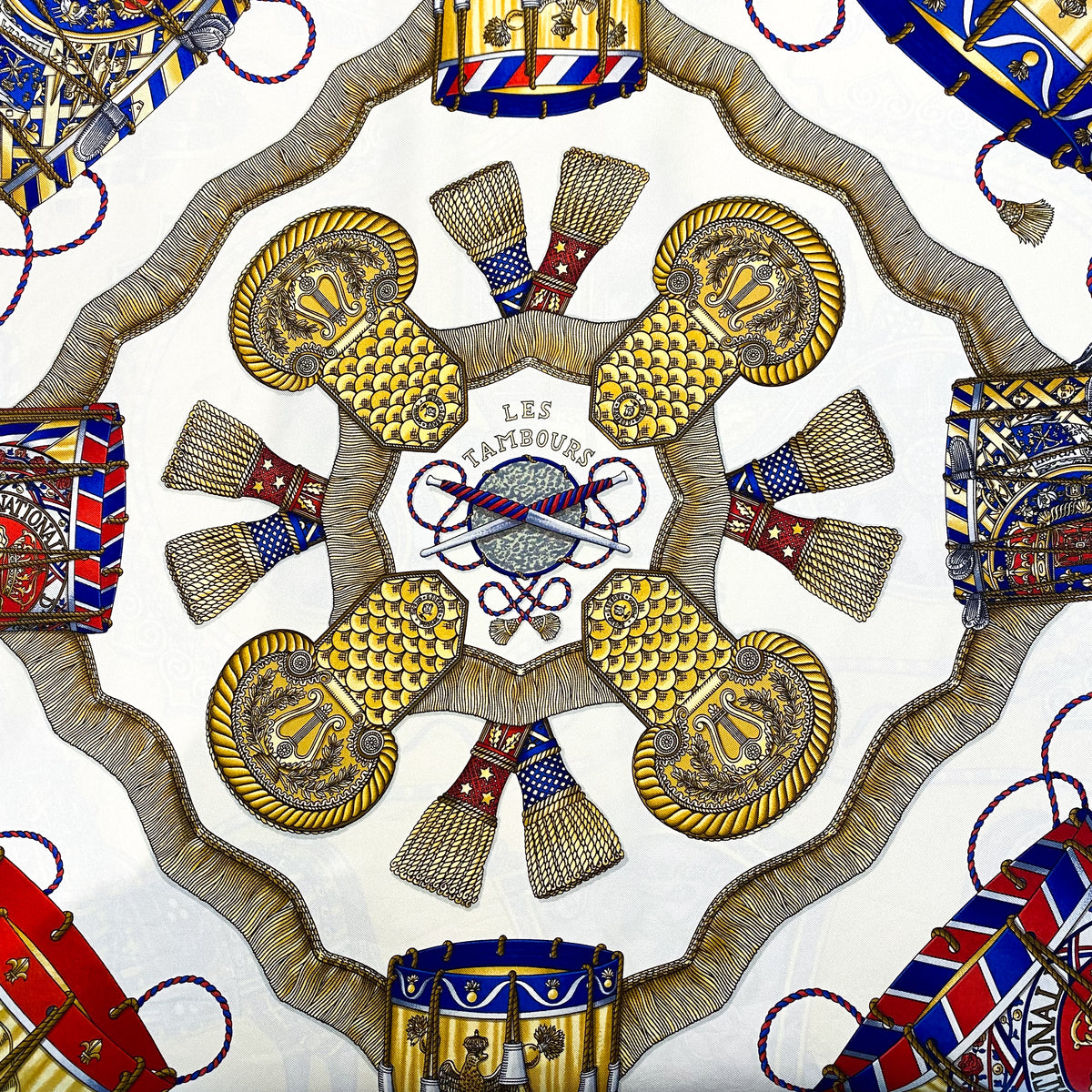 Boxed Hermes Les Tambours Vintage Silk Scarf