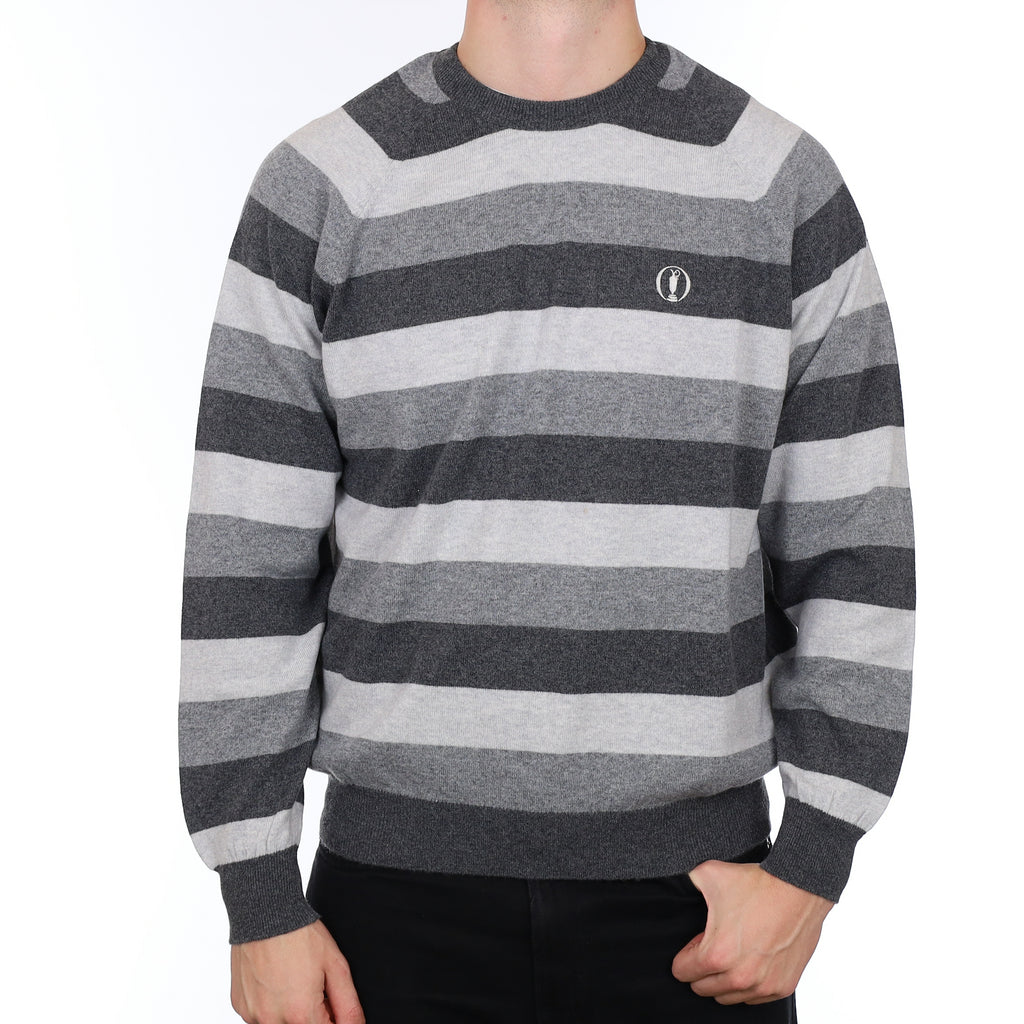 Men’s Brand New Scottish Hawico Golf Grey Stripe Cashmere Crew Neck Jumper XXL